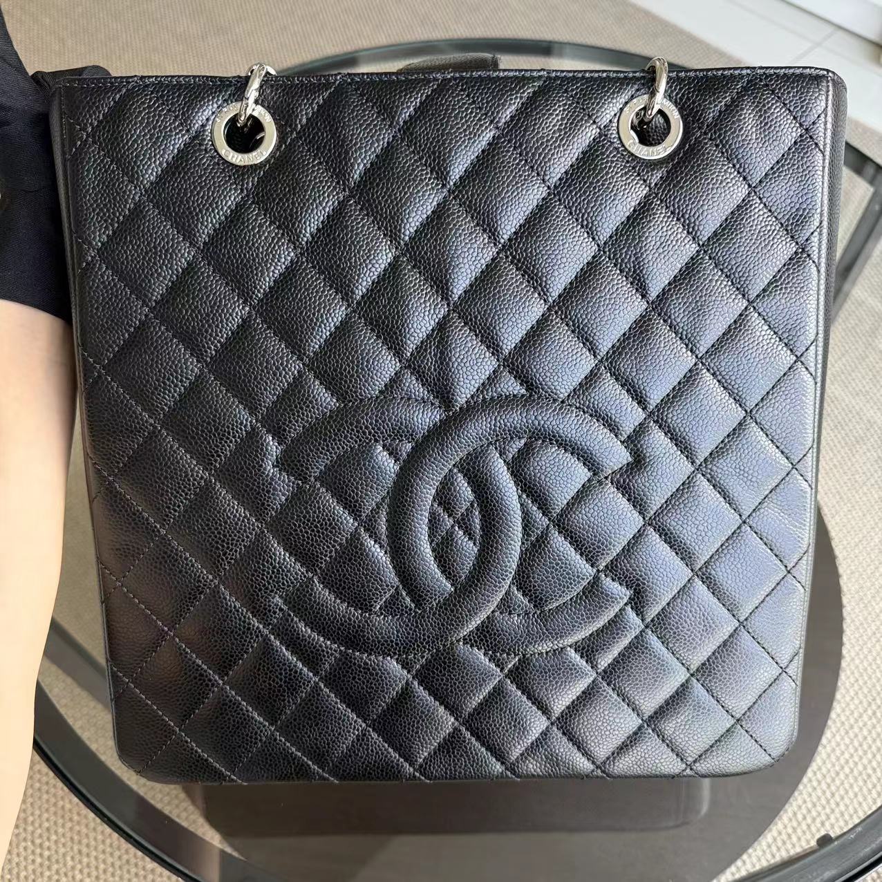 *Rare XL Size* Chanel PST Petite Shopping Tote - XL Caviar Large Quilted Black Gold Hardware Series 16