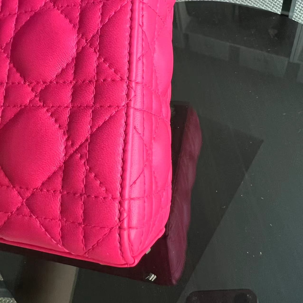 Dior Lady Mini Lambskin Cannage Hot Pink Golden Hardware