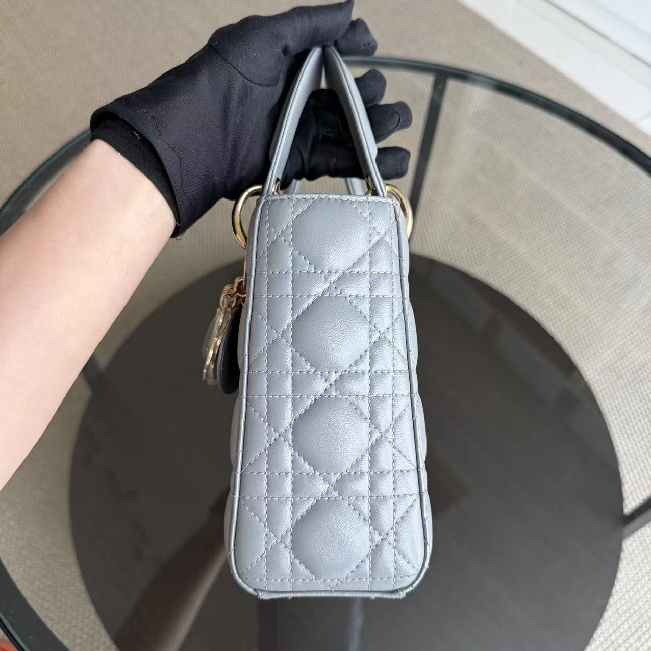 Dior Lady Small Cannage Lambskin Grey Gray Golden Hardware ABC MyABC Shoulder Bag