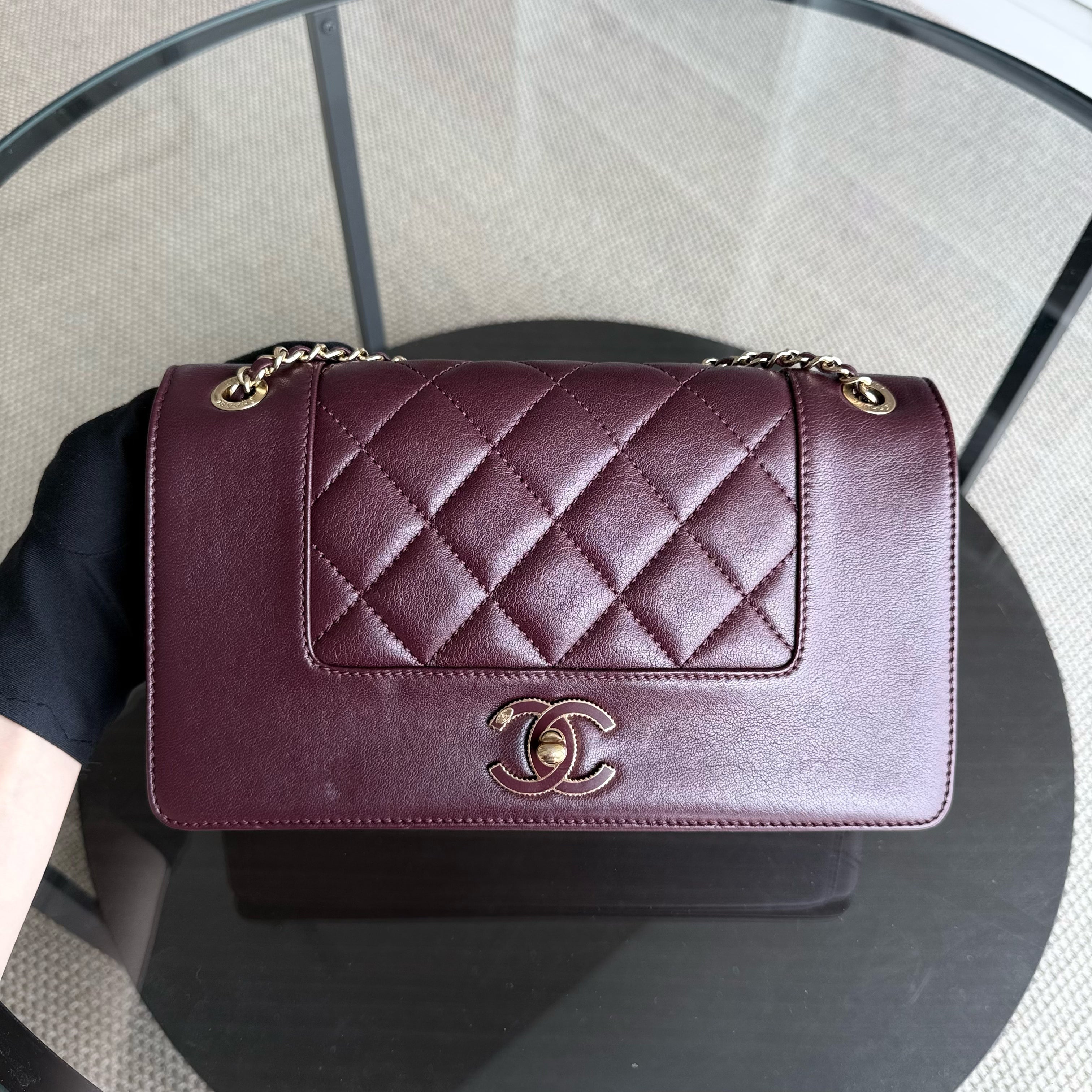 Chanel Mademoiselle Seasonal Flap - 22CM Quilted Lambskin Burgundy Gold Hardware Series 23