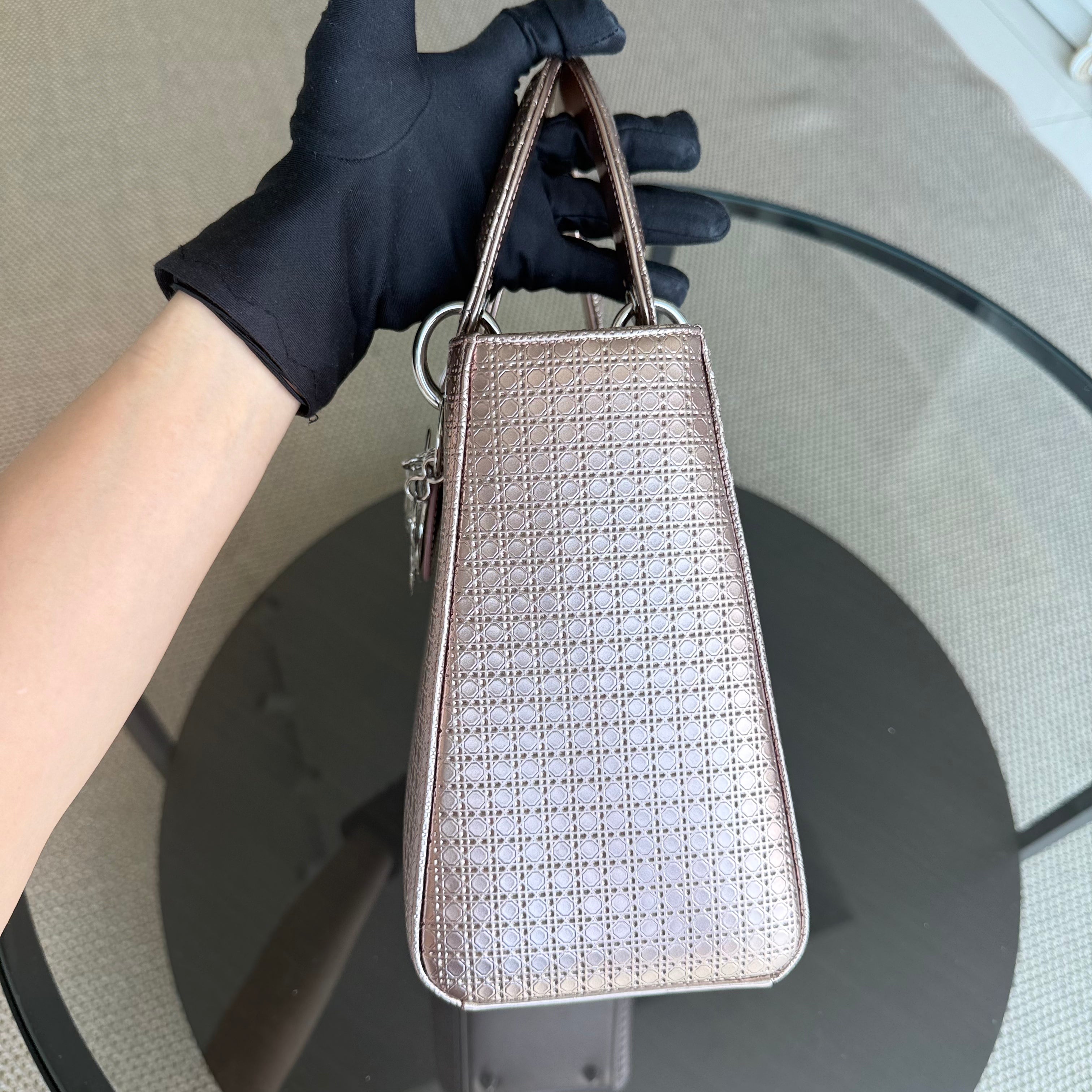 Dior Lady Medium - Cannage Calfskin Metallic Rose Gold Gold Hardware