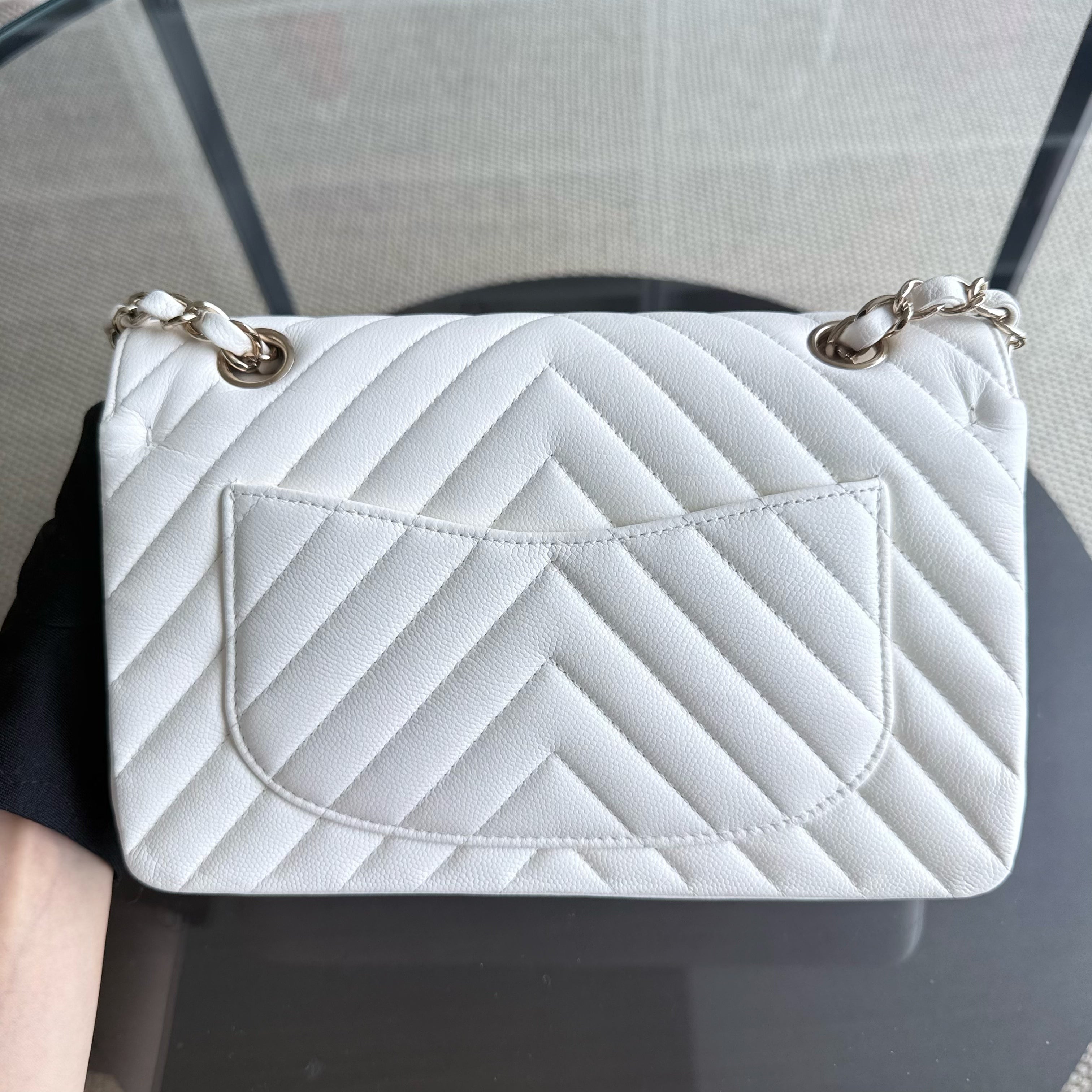 Chanel Classic Flap Small - Caviar 23CM Chevron White Gold Harware Series 31