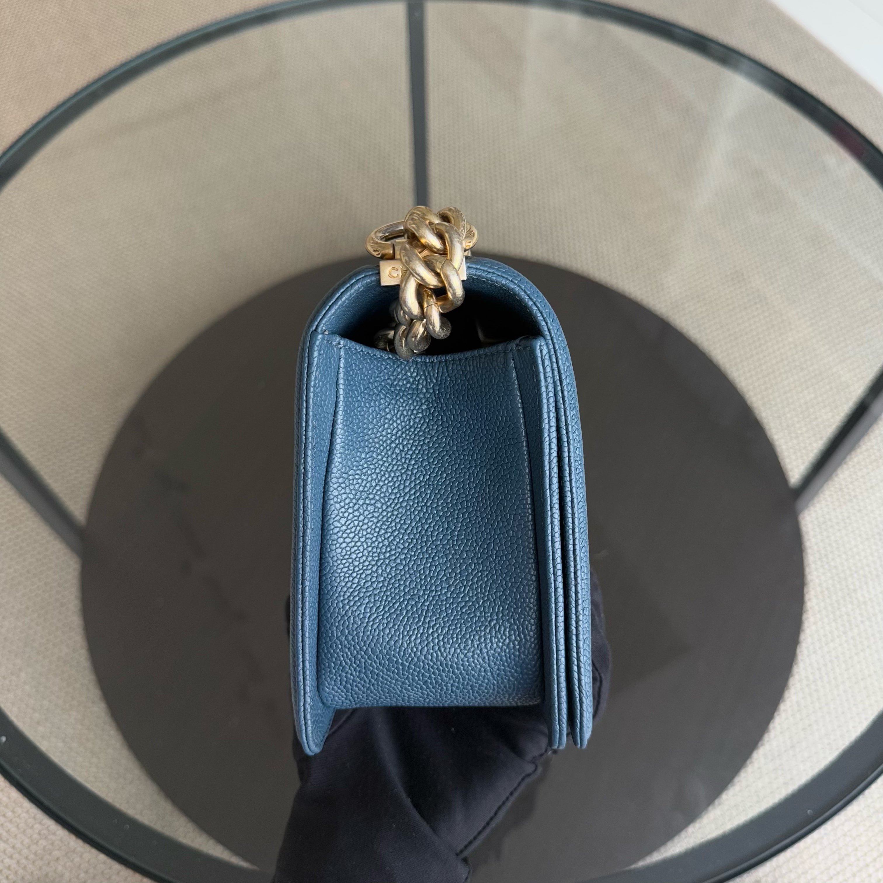 Chanel Boy Medium - Caviar 25CM Quilted Blue Gold Hardware Series 23 (Copy)