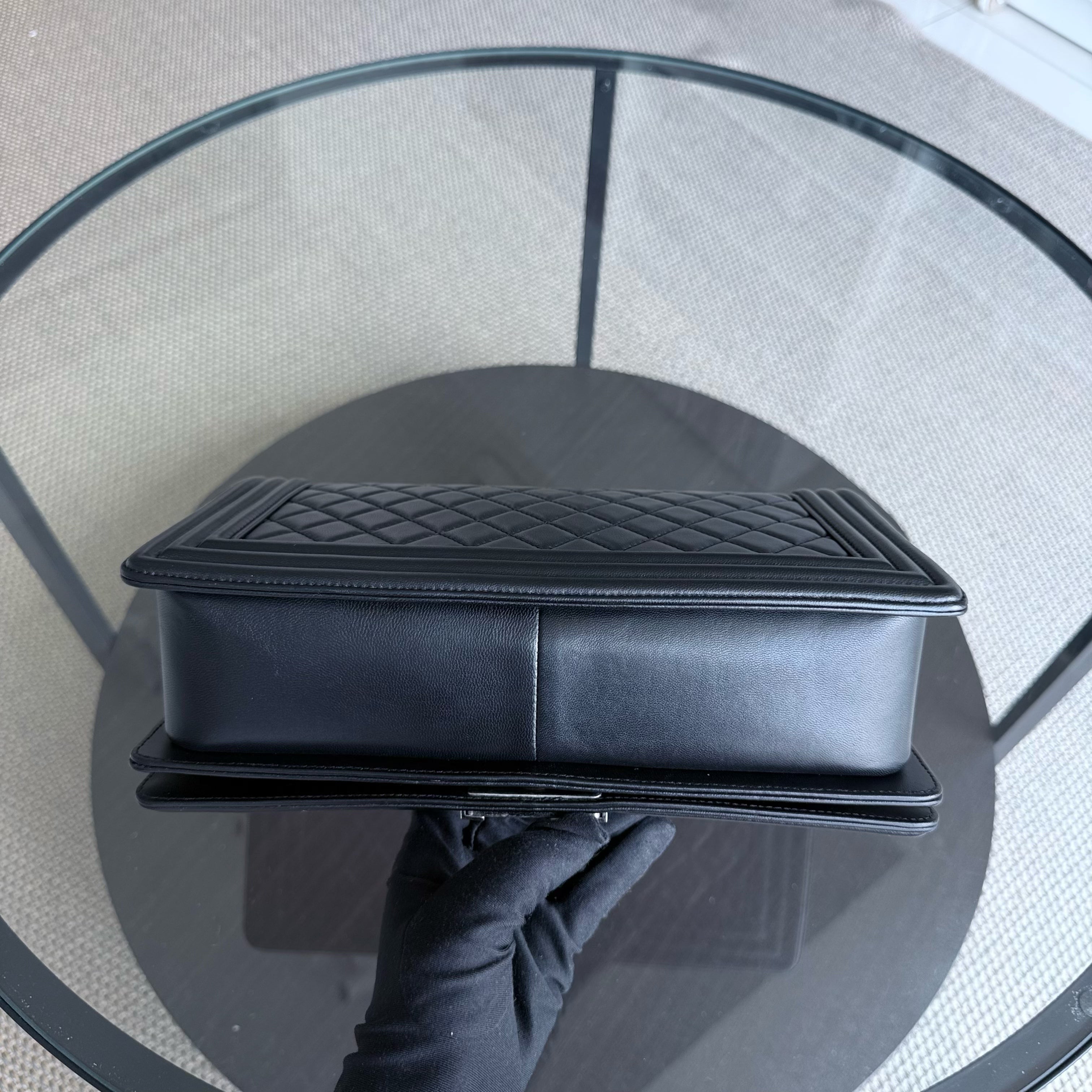 Chanel Boy New Medium - 28CM Quilted Lambskin Black Ruthenium Silver Hardware Series 21