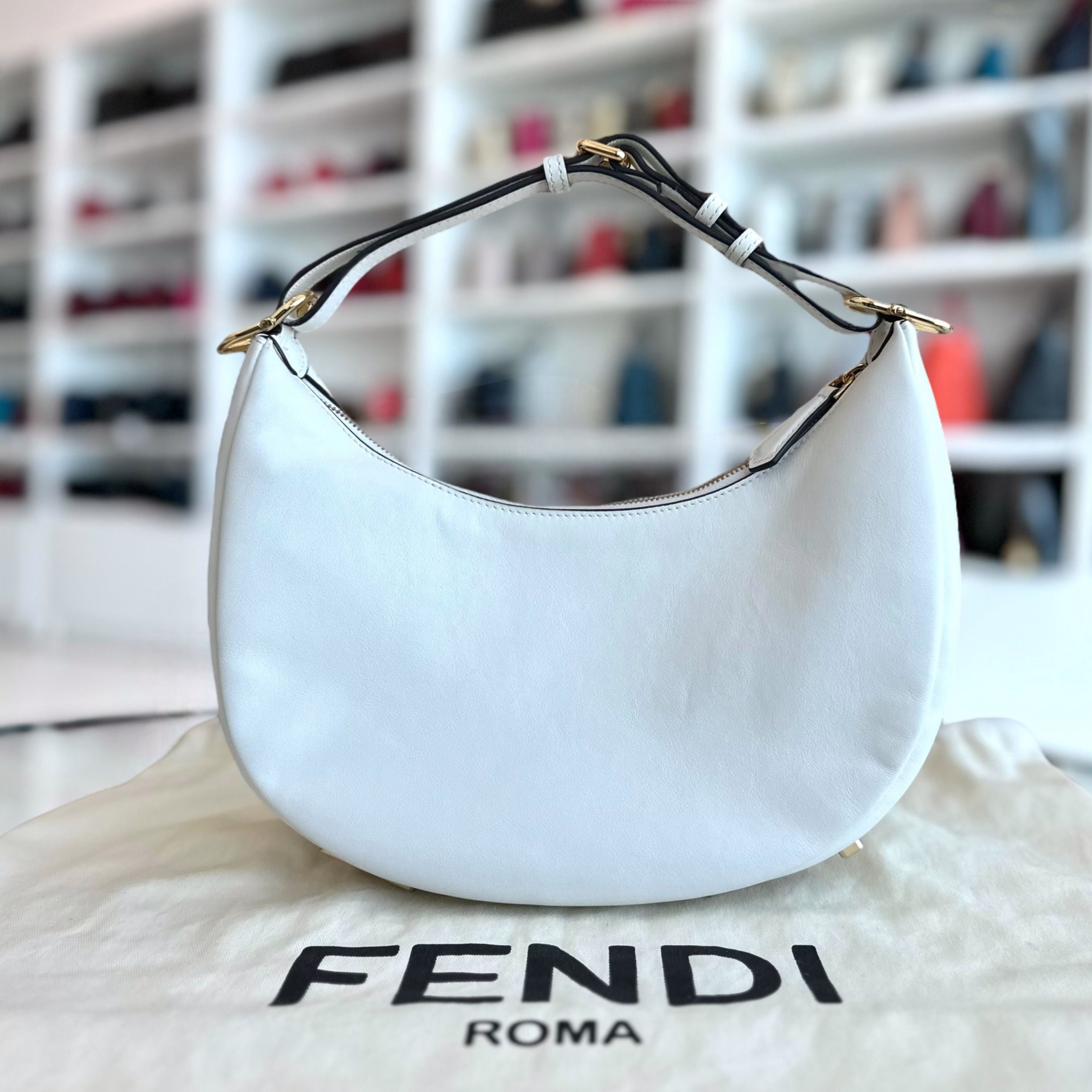 Fendi Fendigraphy Small Calfskin White Shoulder Bag - Luxury Evermore