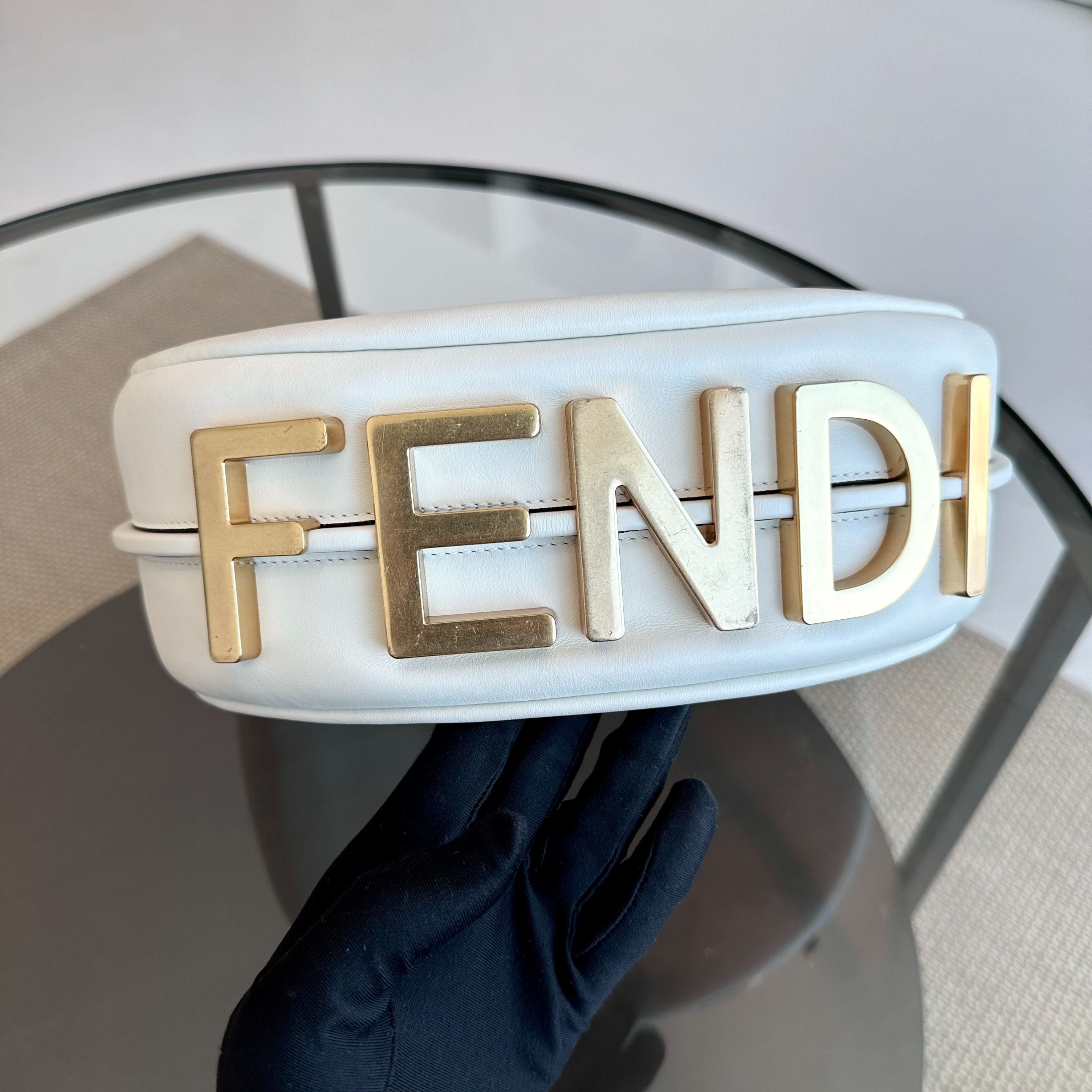 Fendi Fendigraphy Small Calfskin White Shoulder Bag - Luxury Evermore