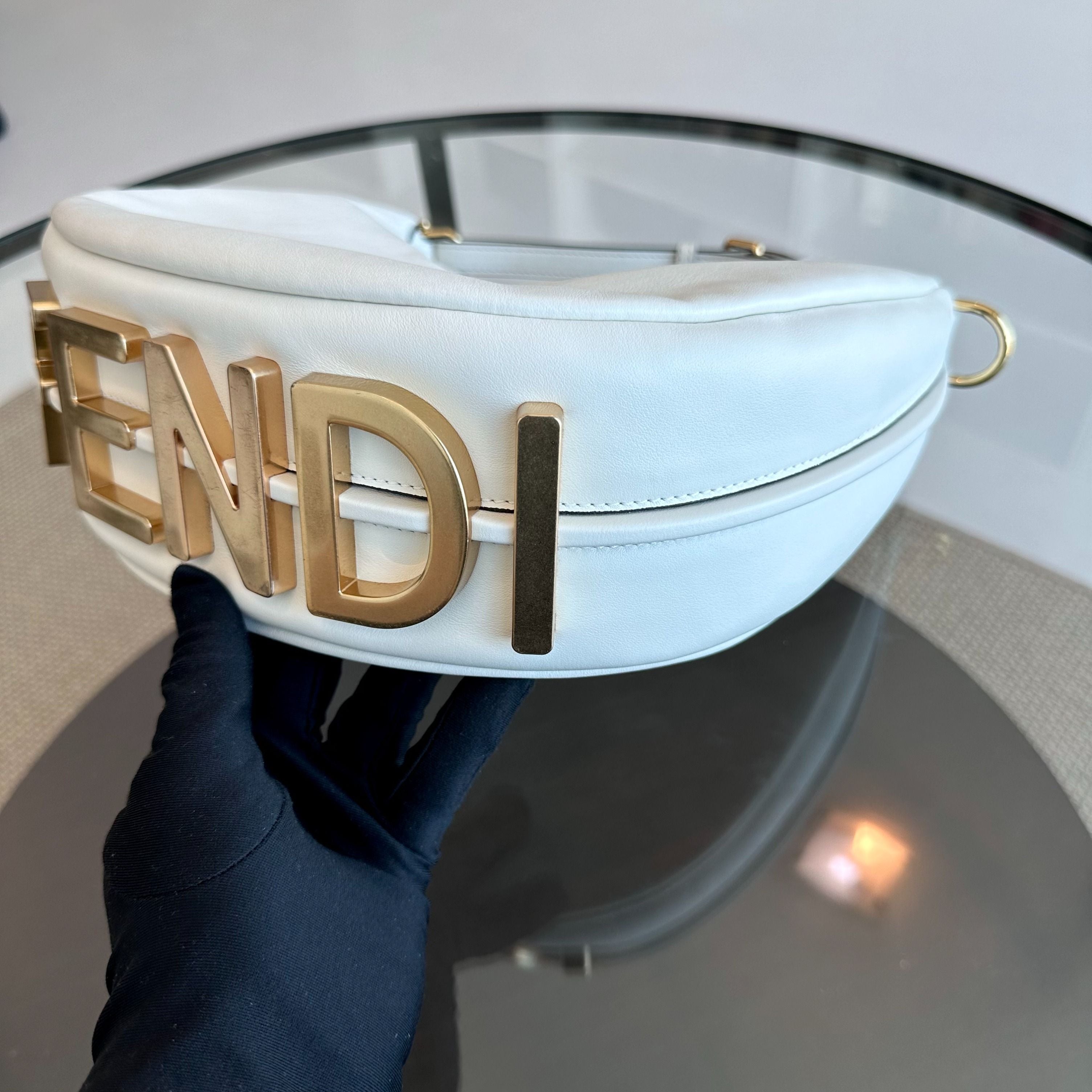 Fendi Fendigraphy Small Calfskin White Shoulder Bag - Luxury Evermore