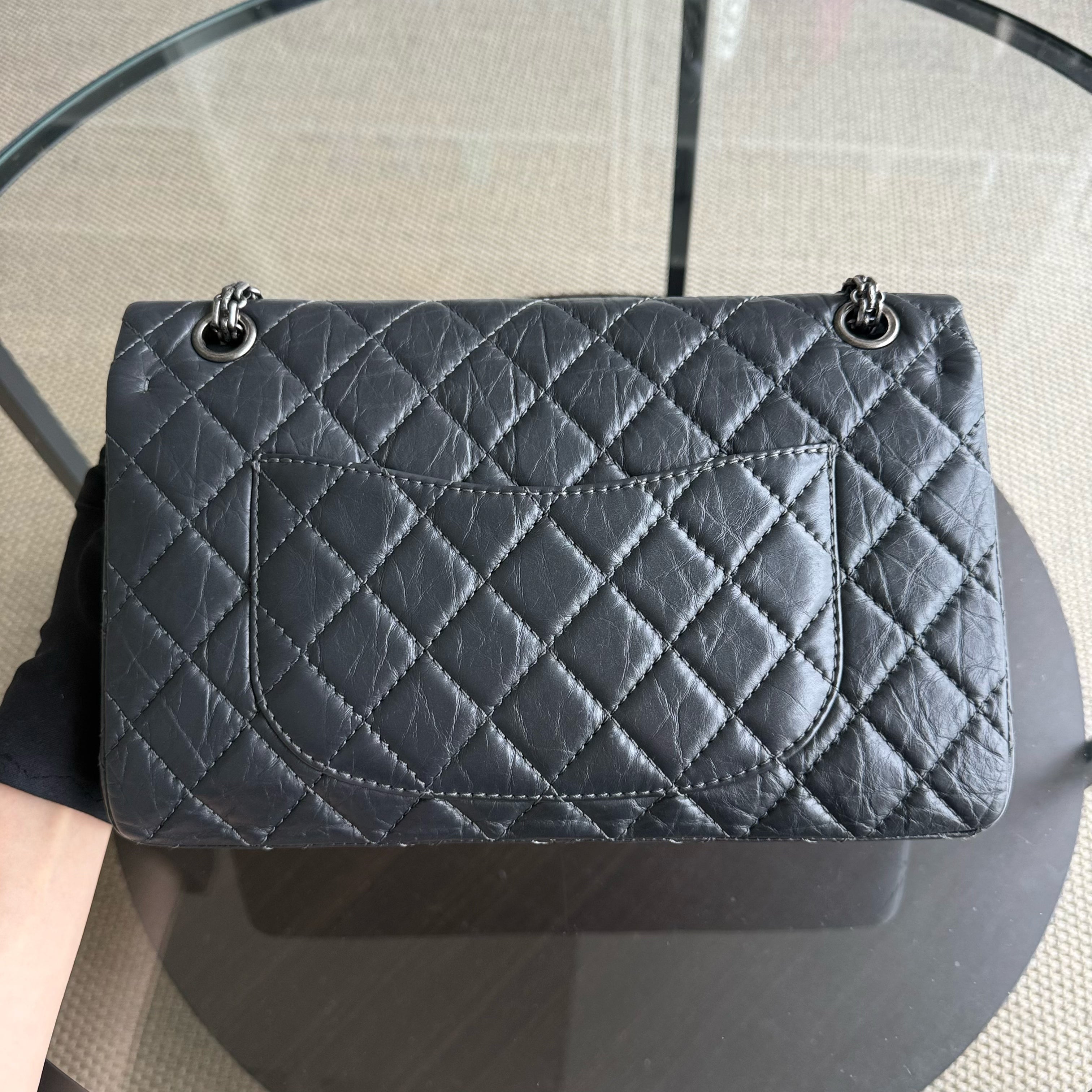 Chanel 2.55 Reissue 226 - Aged Quilted Calfskin Dark Grey Gray Ruthenium Silver Hardware Series 16