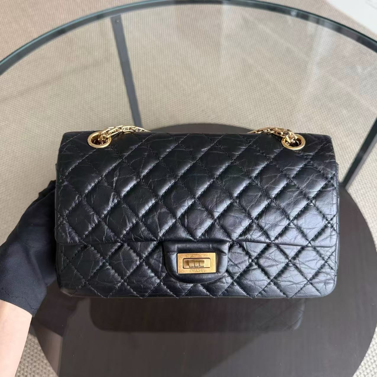 Chanel 2.55 Reissue - 225 Small Quilted Aged Calfskin Black Gold Hardware Series 27