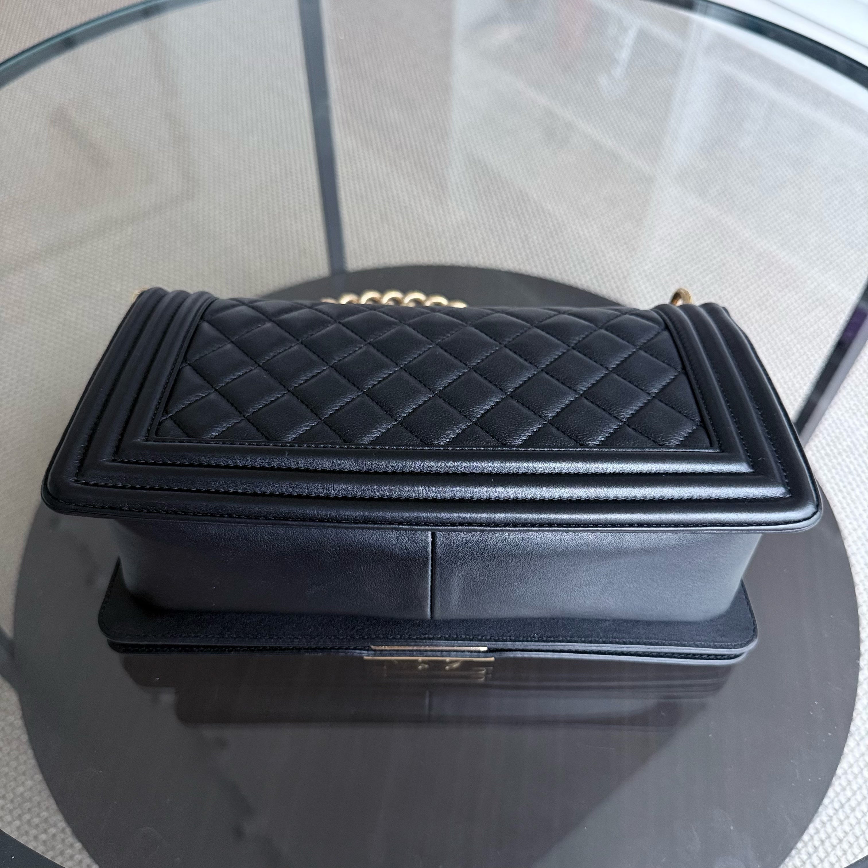 Chanel Boy Medium - 25CM Quilted Calfskin Black Gold Hardware Series 20
