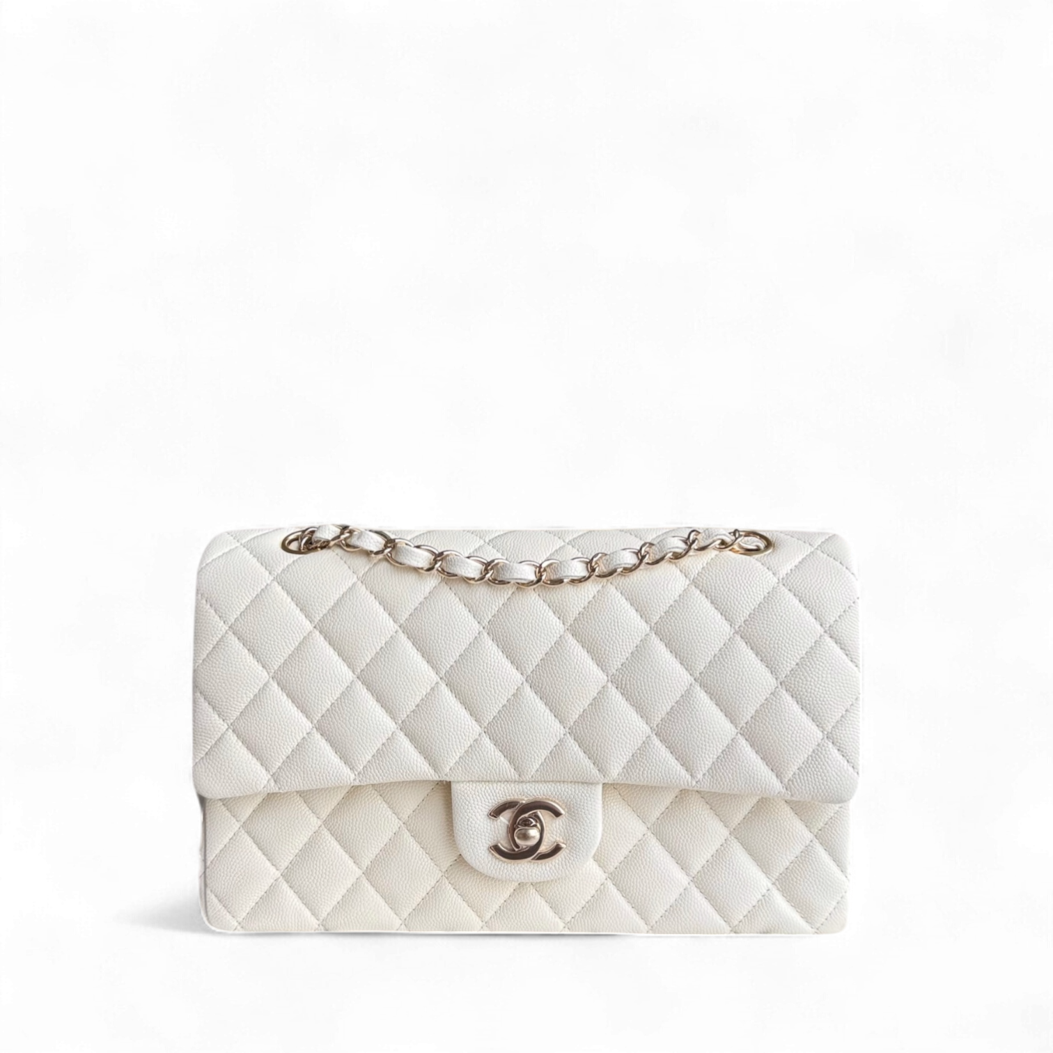 Chanel Classic Flap Small - Caviar 23CM Quilted Grained Calfskin White Gold Hardware Series 26