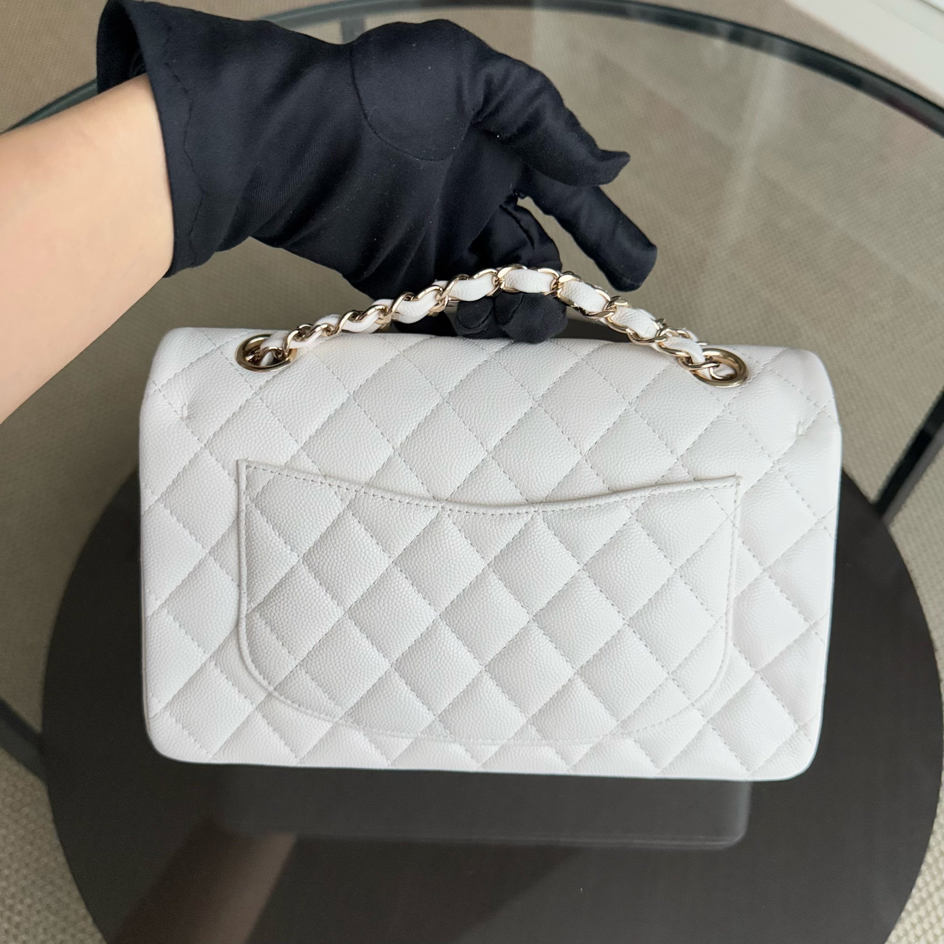 Chanel Classic Flap Small - Caviar 23CM Quilted White Light Gold Hardware Series 31