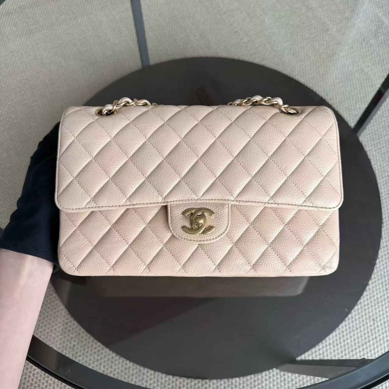 Chanel Classic Flap Medium - Caviar 25CM Quilted Beige Gold Hardware Series 23