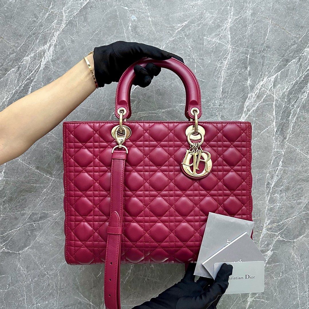 *Flap, Adjustable strap* Dior Lady Large Lambskin Red GHW - Luxury Evermore