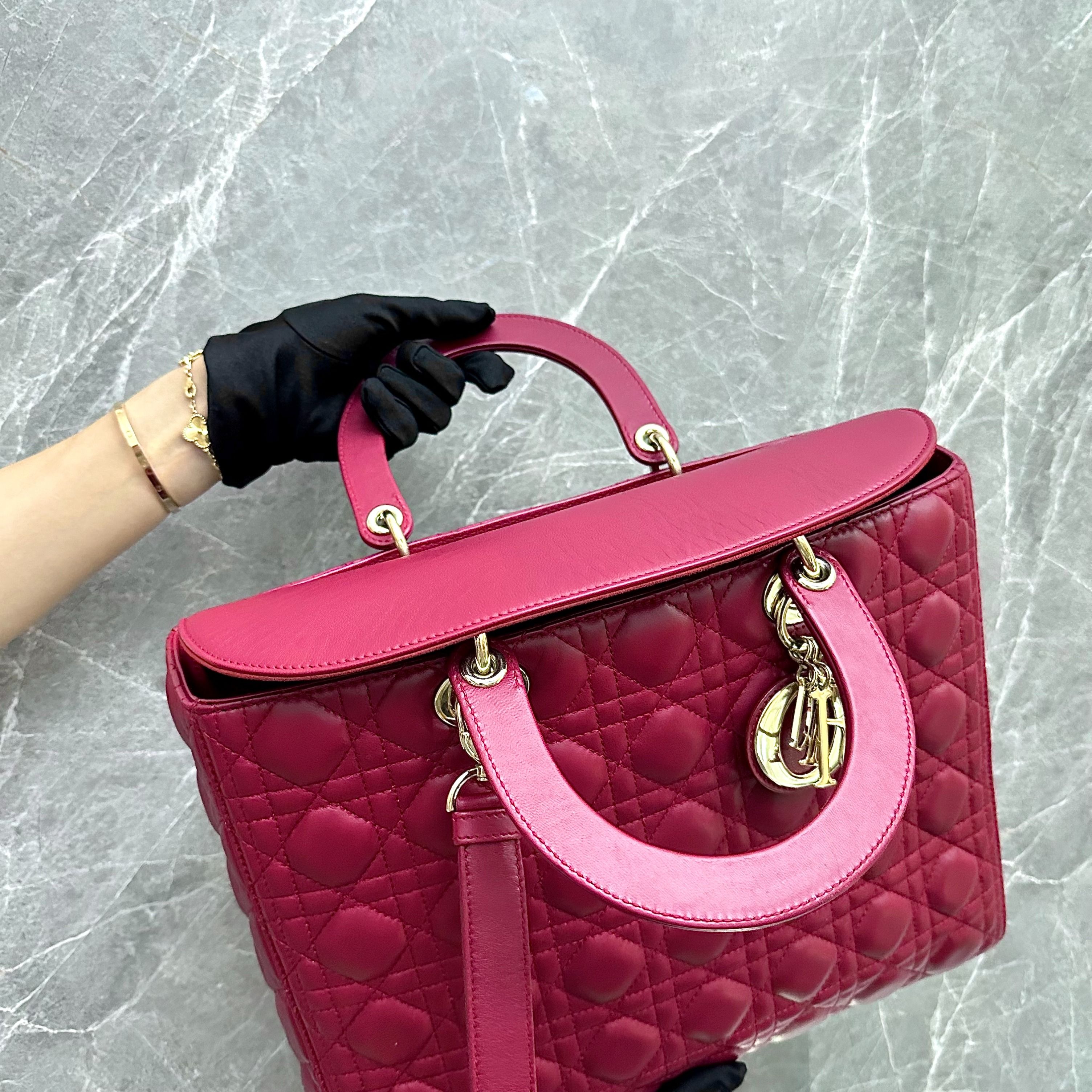 *Flap, Adjustable strap* Dior Lady Large Lambskin Red GHW - Luxury Evermore