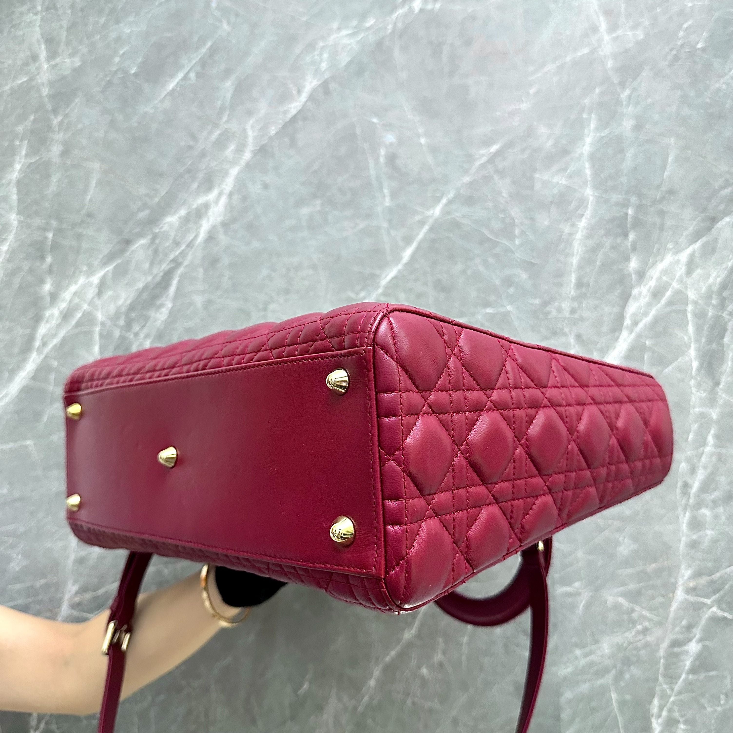 *Flap, Adjustable strap* Dior Lady Large Lambskin Red GHW - Luxury Evermore