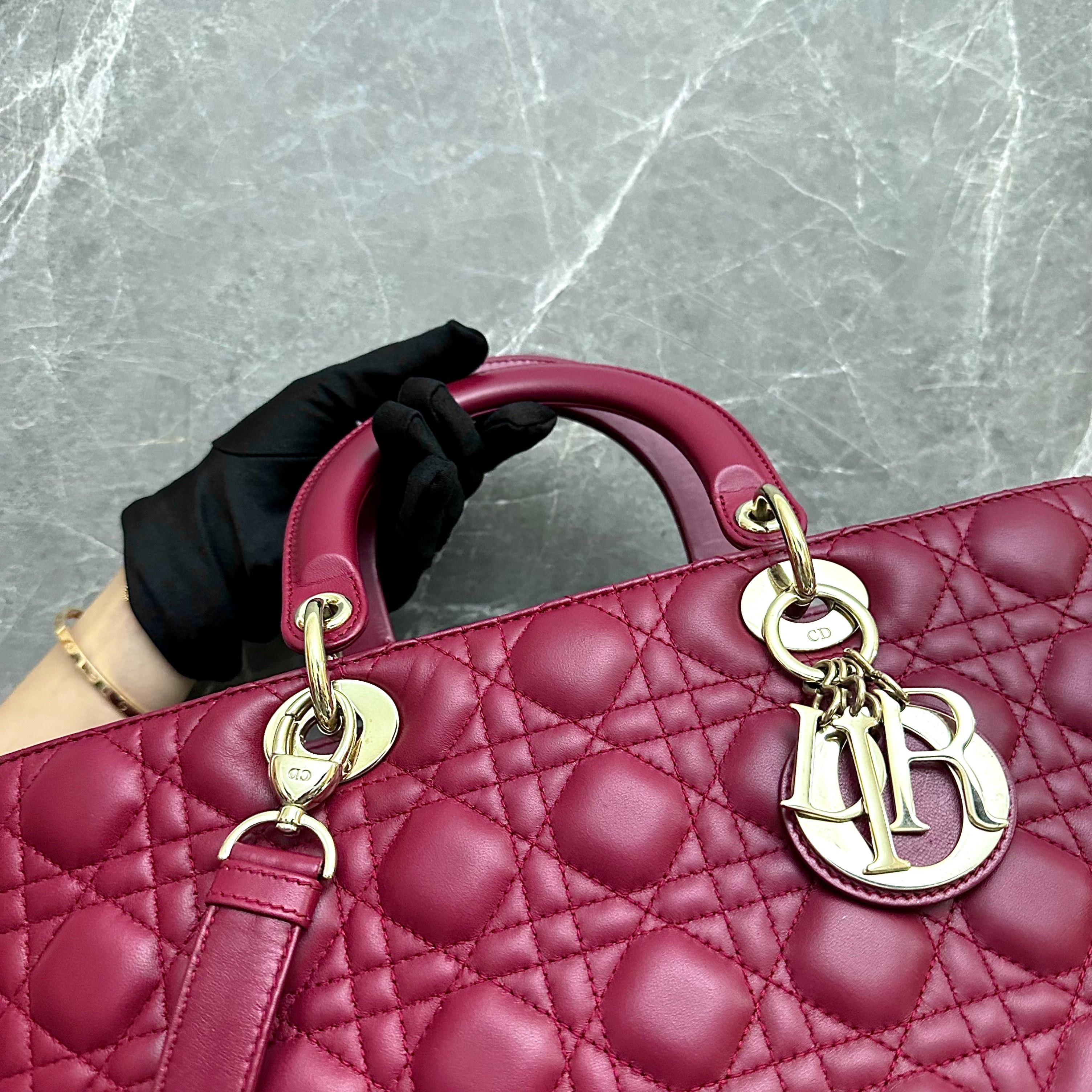 *Flap, Adjustable strap* Dior Lady Large Lambskin Red GHW - Luxury Evermore