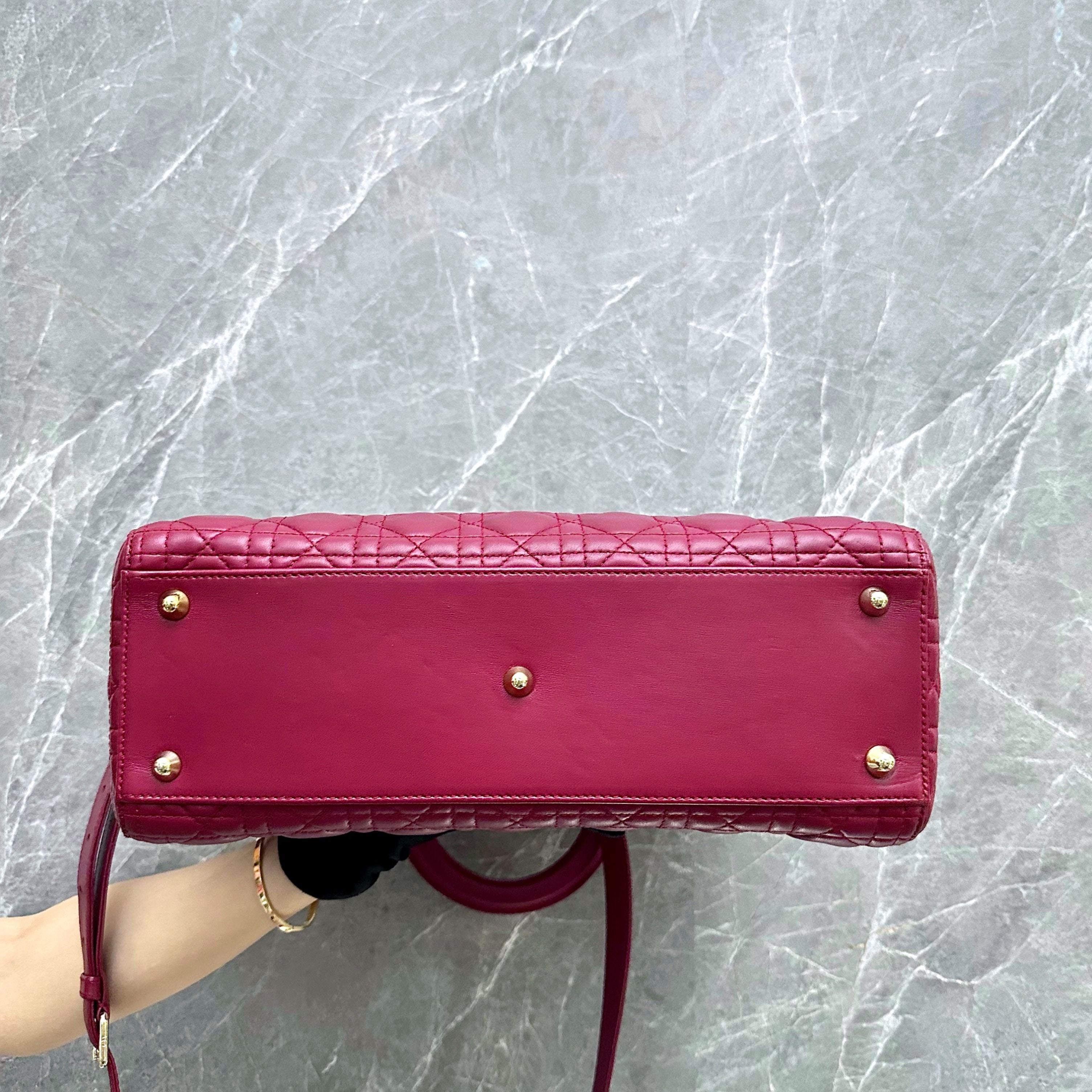 *Flap, Adjustable strap* Dior Lady Large Lambskin Red GHW - Luxury Evermore