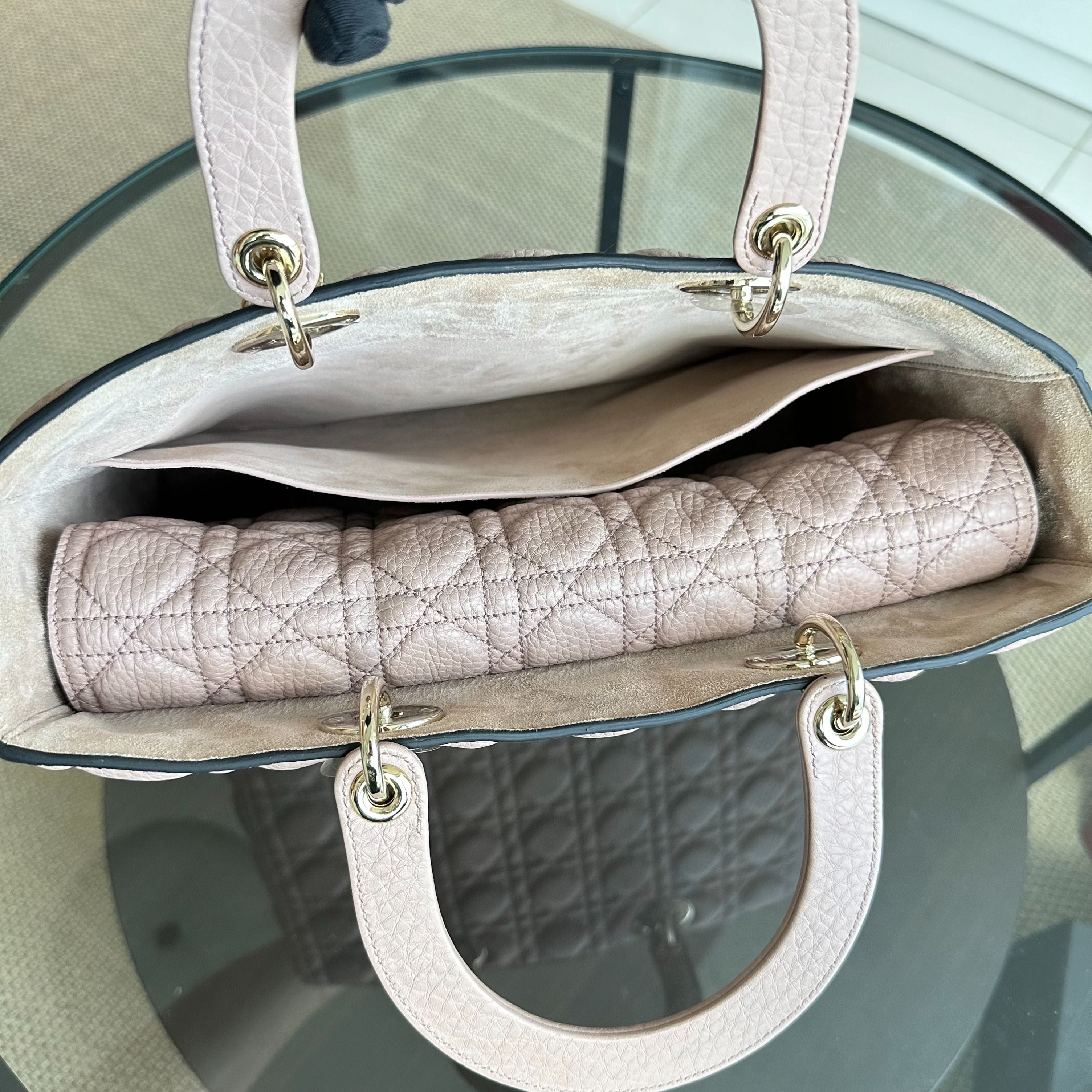 *Flap, Grained Calfskin* Dior Lady Large Grained Calfskin Nude Pink Blush LGHW - Luxury Evermore