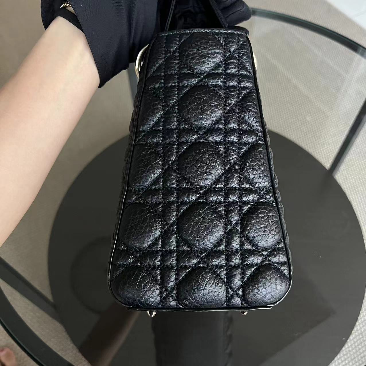 *Flap Version* Dior Lady Medium Flap Cannage Grained Calfskin Black GHW - Luxury Evermore