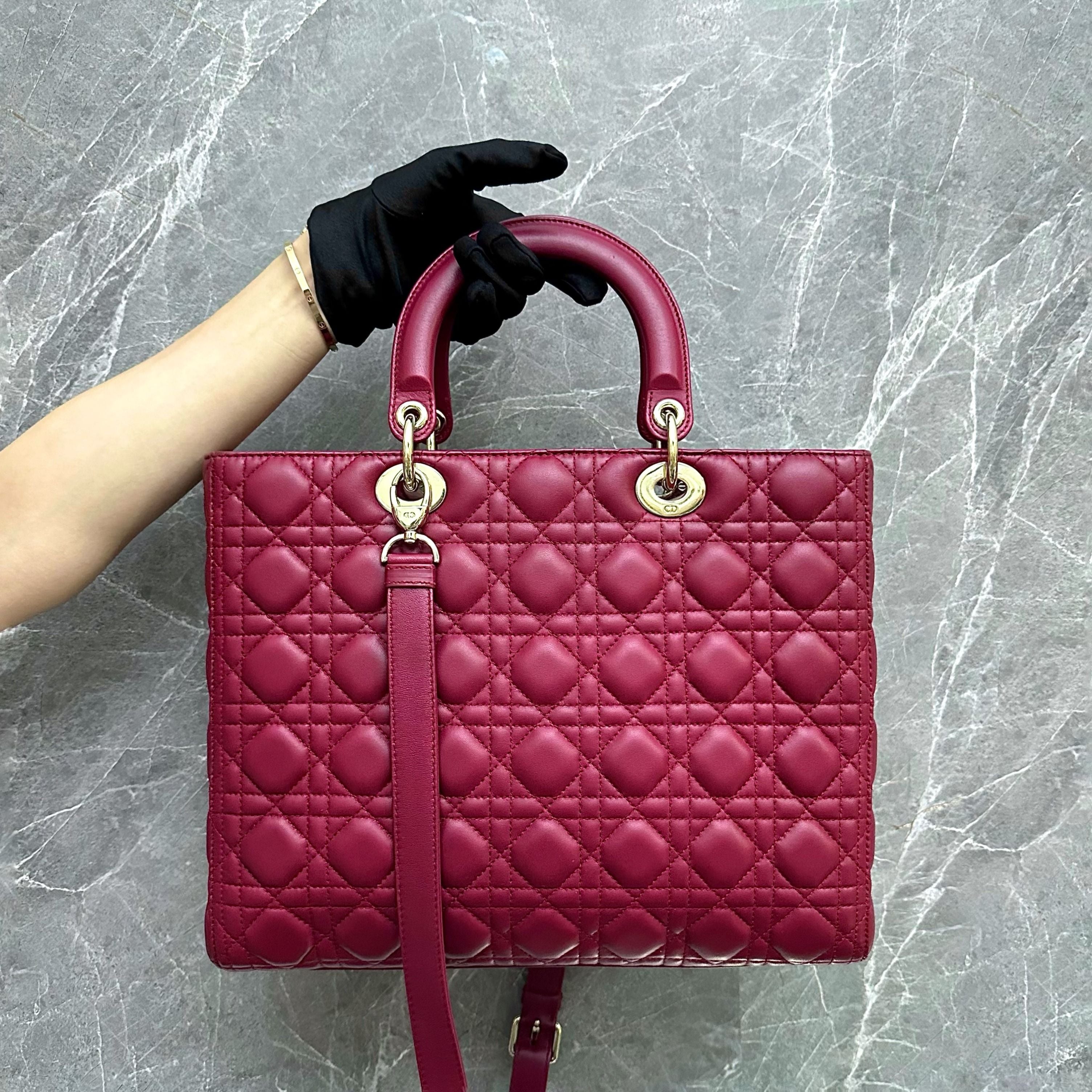 *Flap, Adjustable strap* Dior Lady Large Lambskin Red GHW