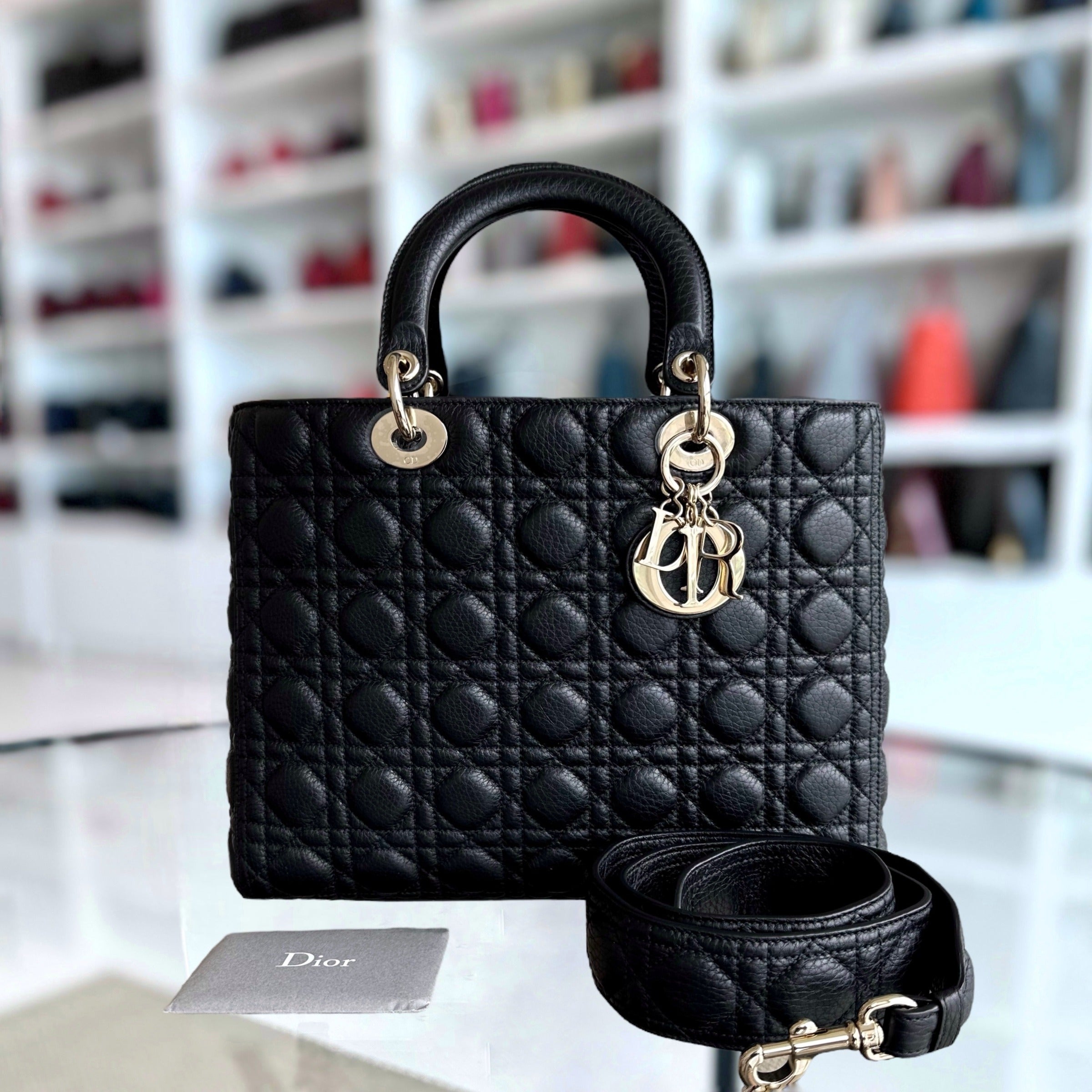 *Flap, Grained Calfskin* Dior Lady Large Flap Grained Calfskin Cannage Black GHW