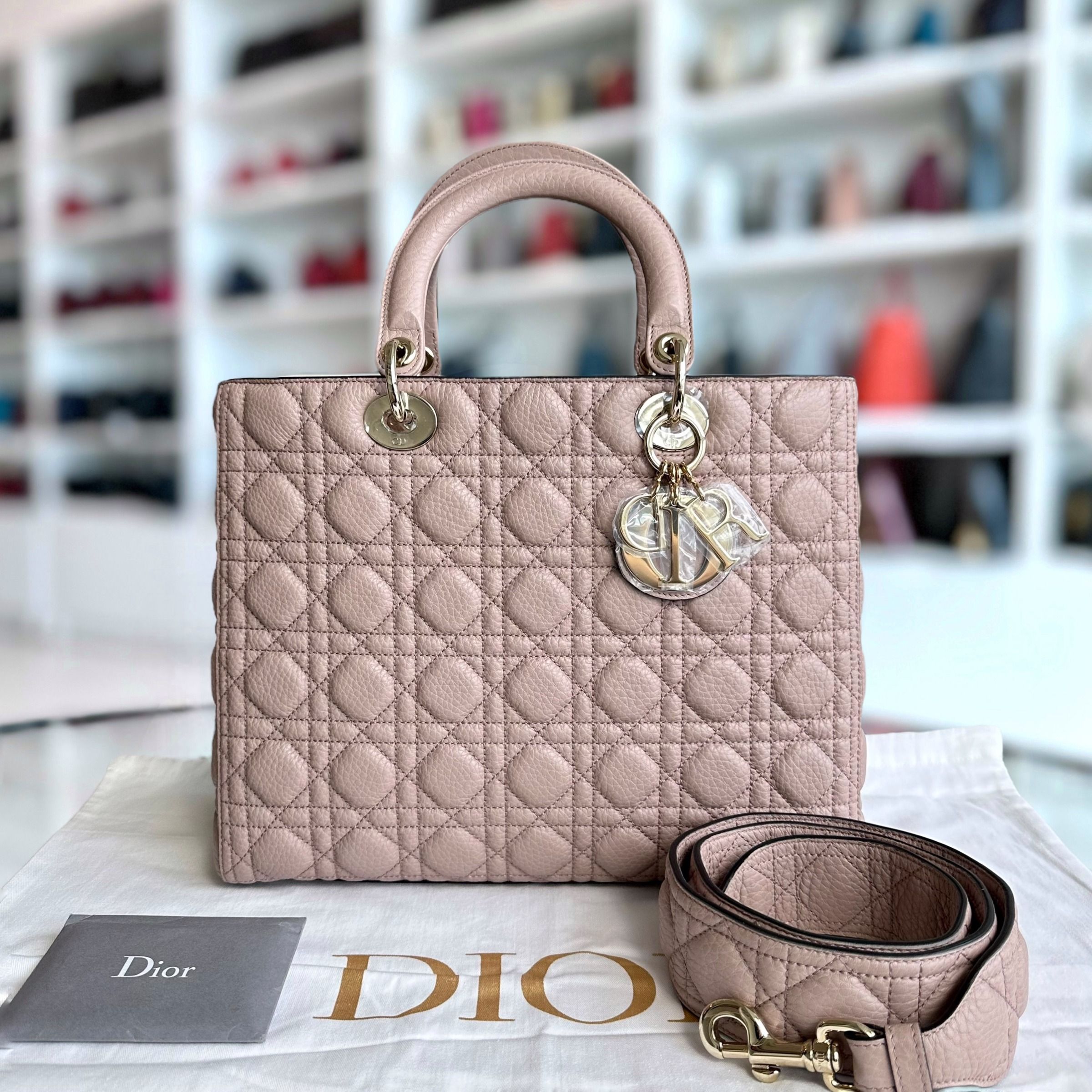 *Flap, Grained Calfskin* Dior Lady Large Grained Calfskin Nude Pink Blush LGHW