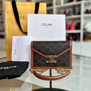 *Full Set* Celine Triomphe Envelope WOC Wallet On Chain Coated Canvas - Luxury Evermore