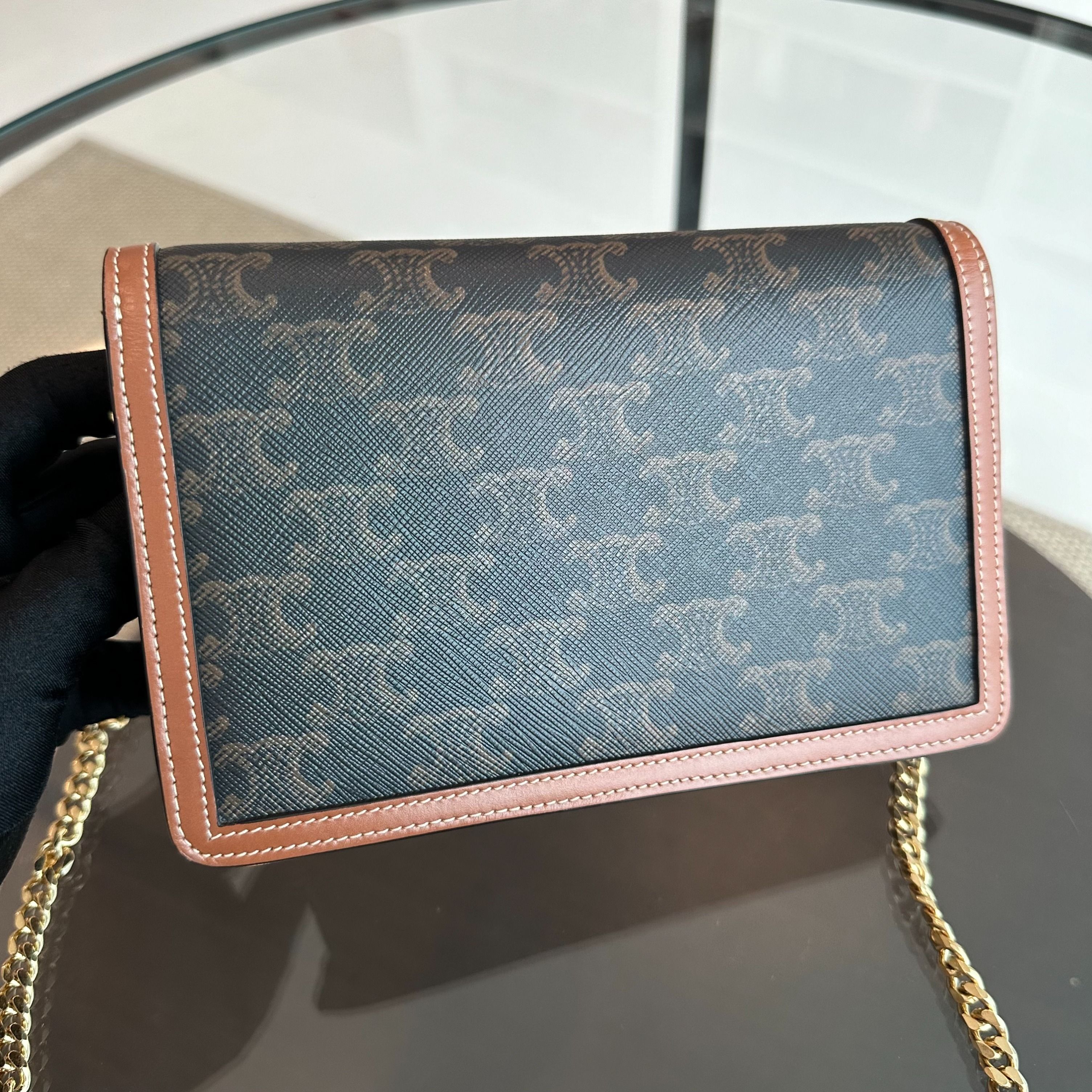 *Full Set* Celine Triomphe Envelope WOC Wallet On Chain Coated Canvas - Luxury Evermore