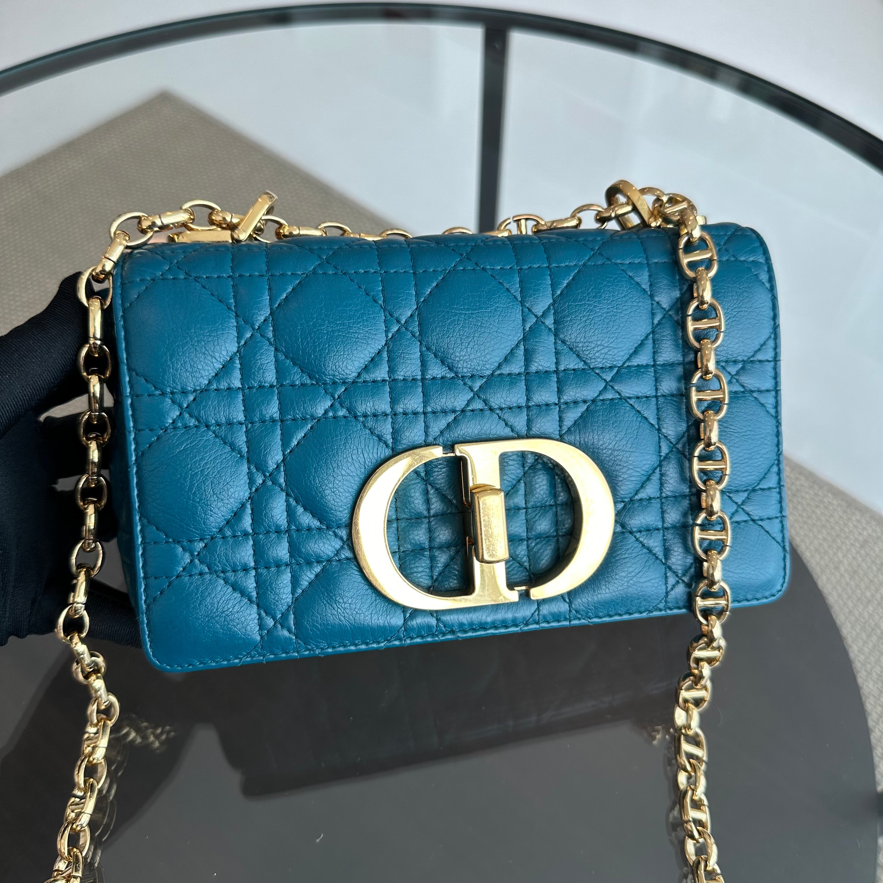 *Full Set* Dior Caro Small Cannage Flap Bag Blue Calfskin GHW - Luxury Evermore