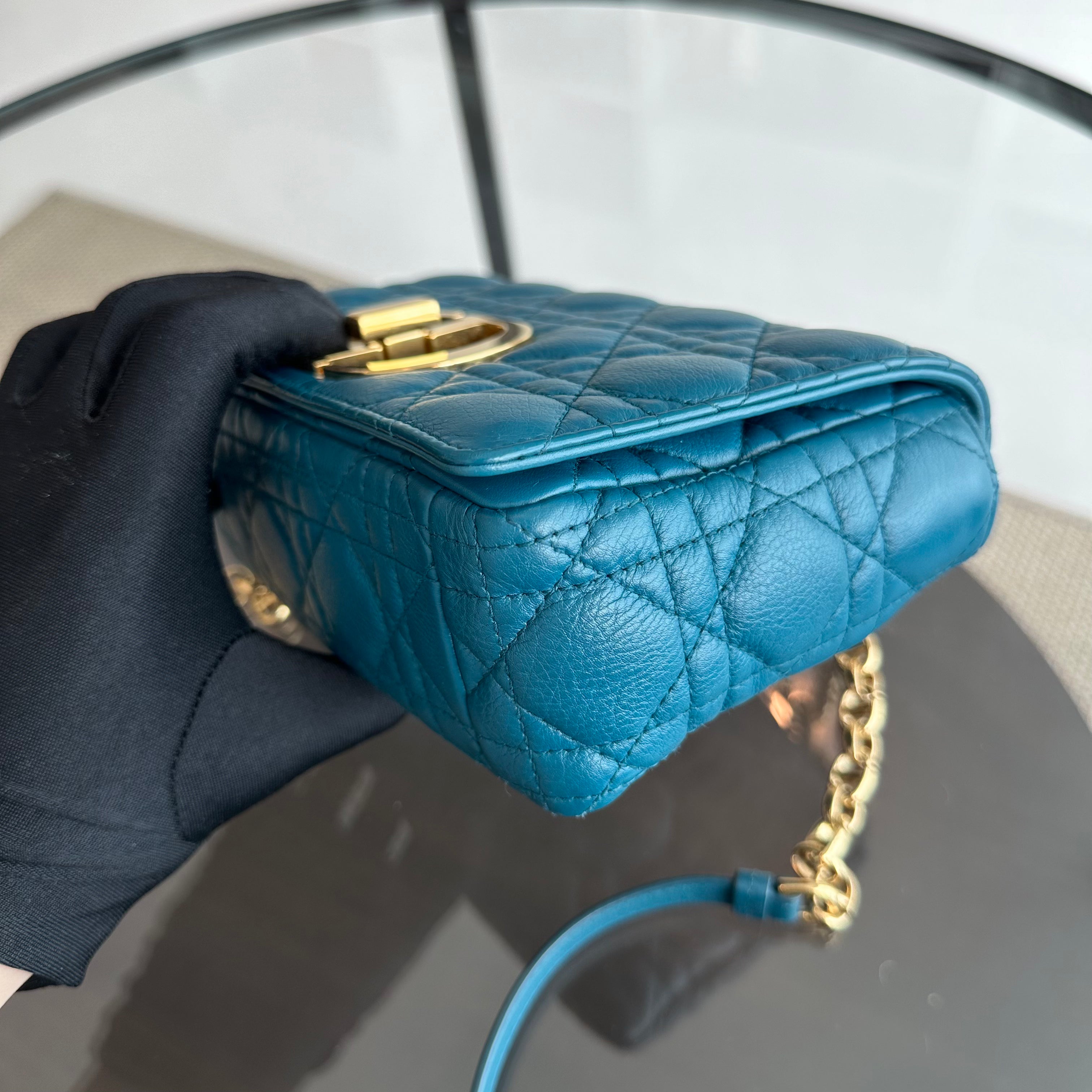 *Full Set* Dior Caro Small Cannage Flap Bag Blue Calfskin GHW - Luxury Evermore