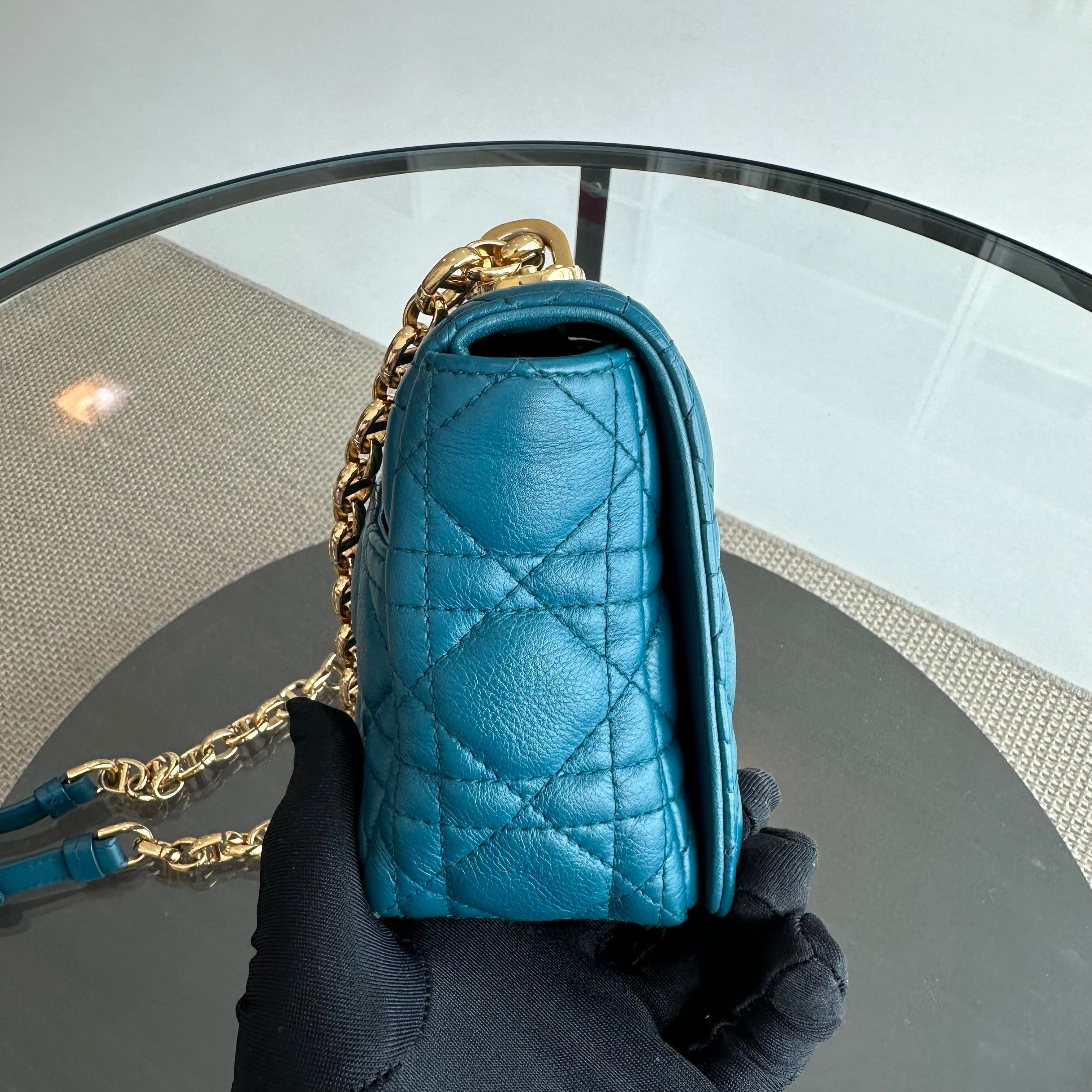 *Full Set* Dior Caro Small Cannage Flap Bag Blue Calfskin GHW - Luxury Evermore