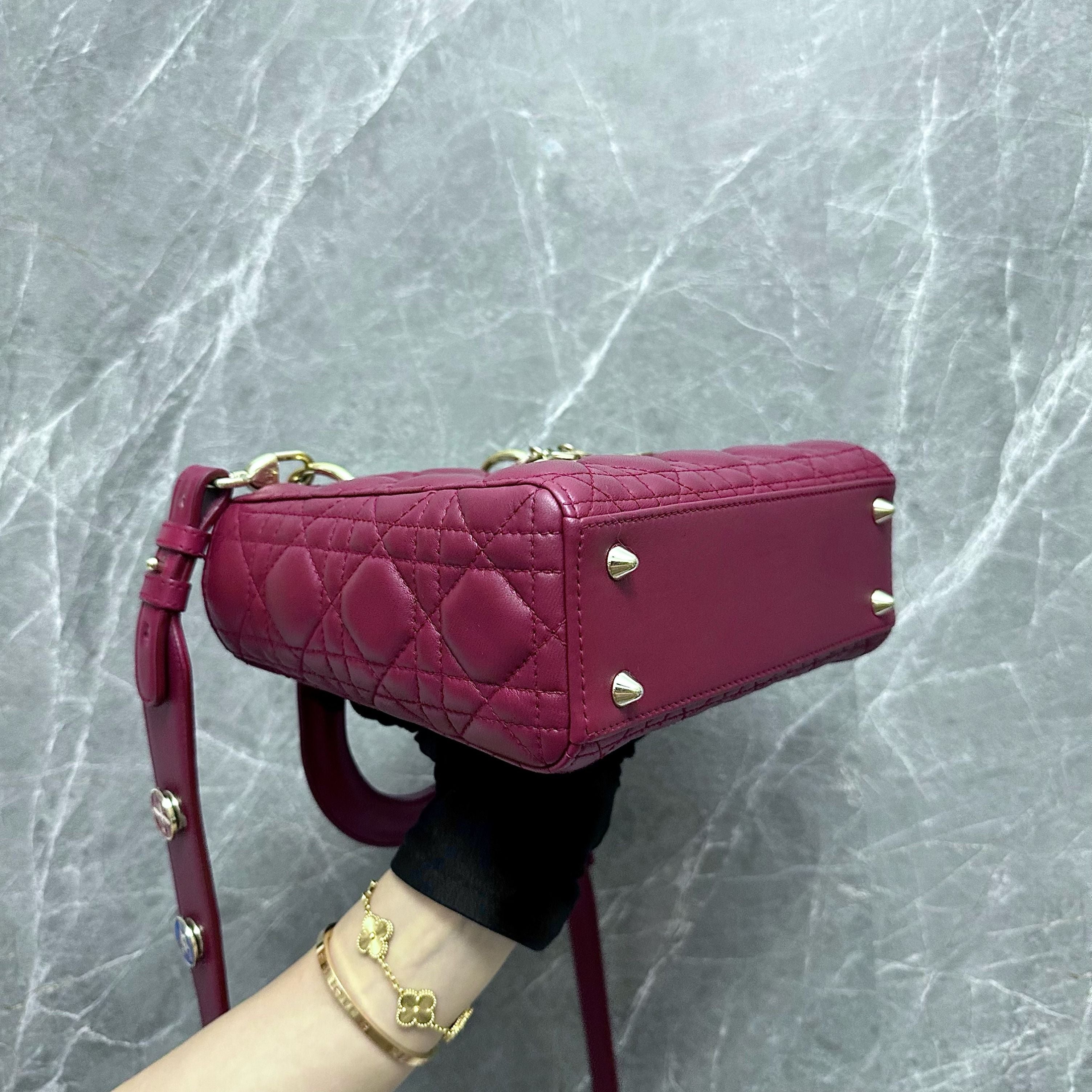 *Full Set* Dior Lady Small Lambskin Charm Burgundy ABC GHW - Luxury Evermore