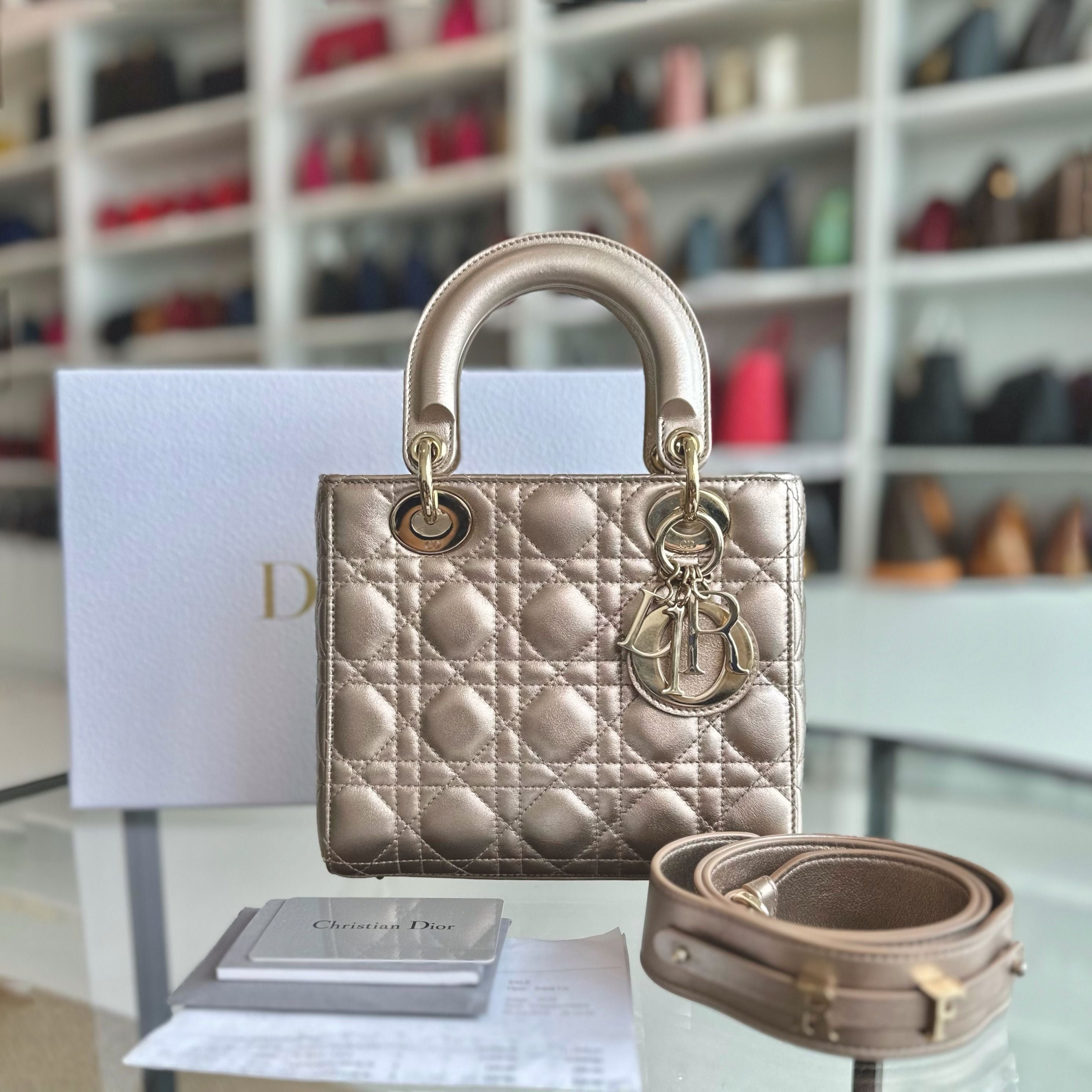 *Full Set* Dior Lady Small My ABC Lambskin Metallic Gold LGHW - Luxury Evermore