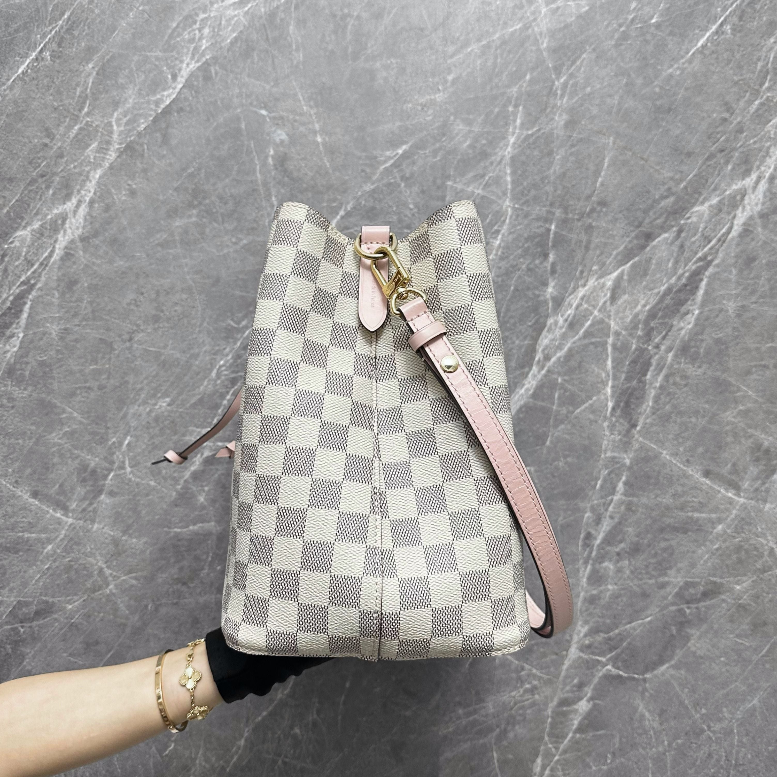 *Full Set* LV NeoNoe MM Damier Azur Pink Bucket Shoulder Bag Louis Vuitton - Luxury Evermore