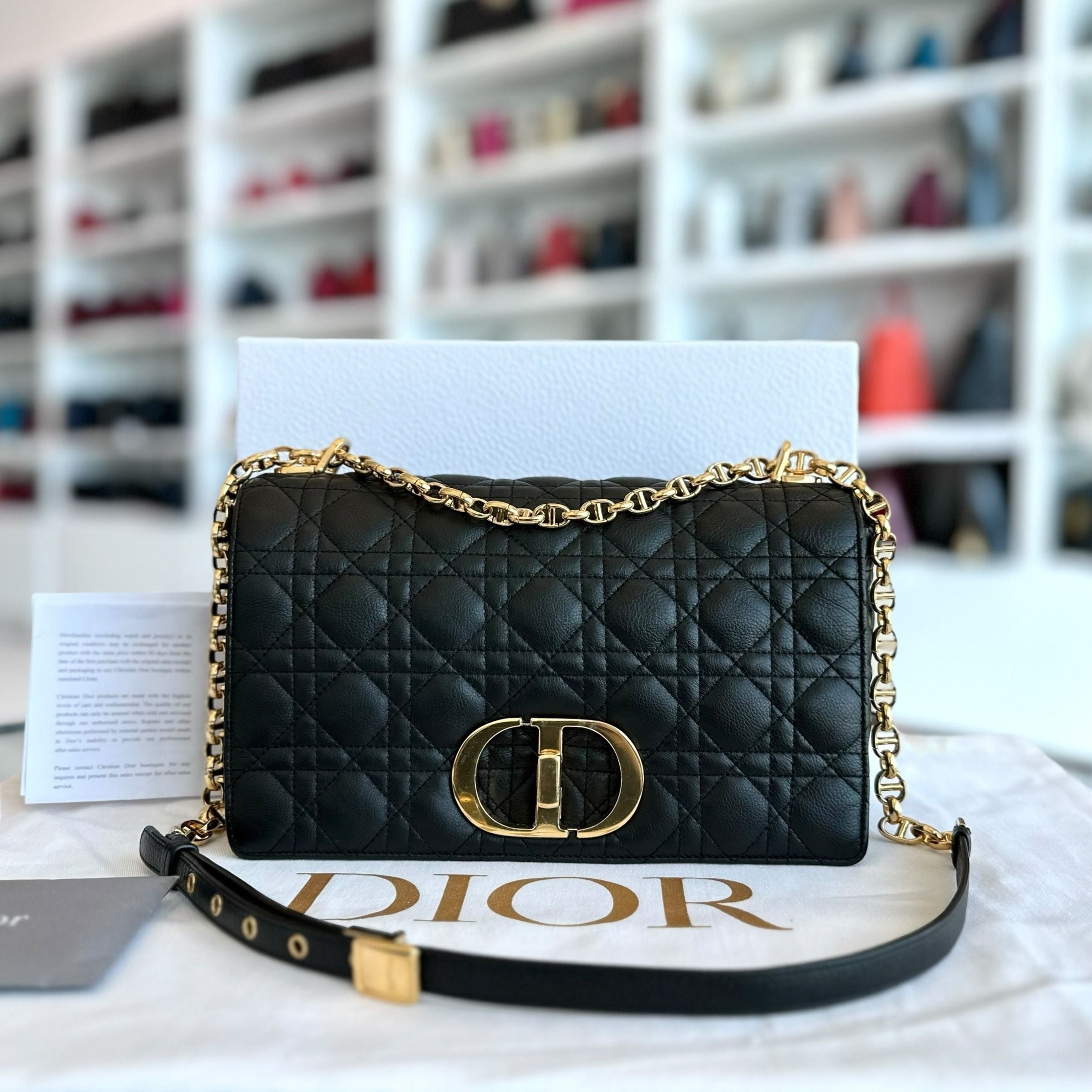 *Full Set, Receipt, 2022* Dior Caro Large Cannage Calfskin Black GHW - Luxury Evermore