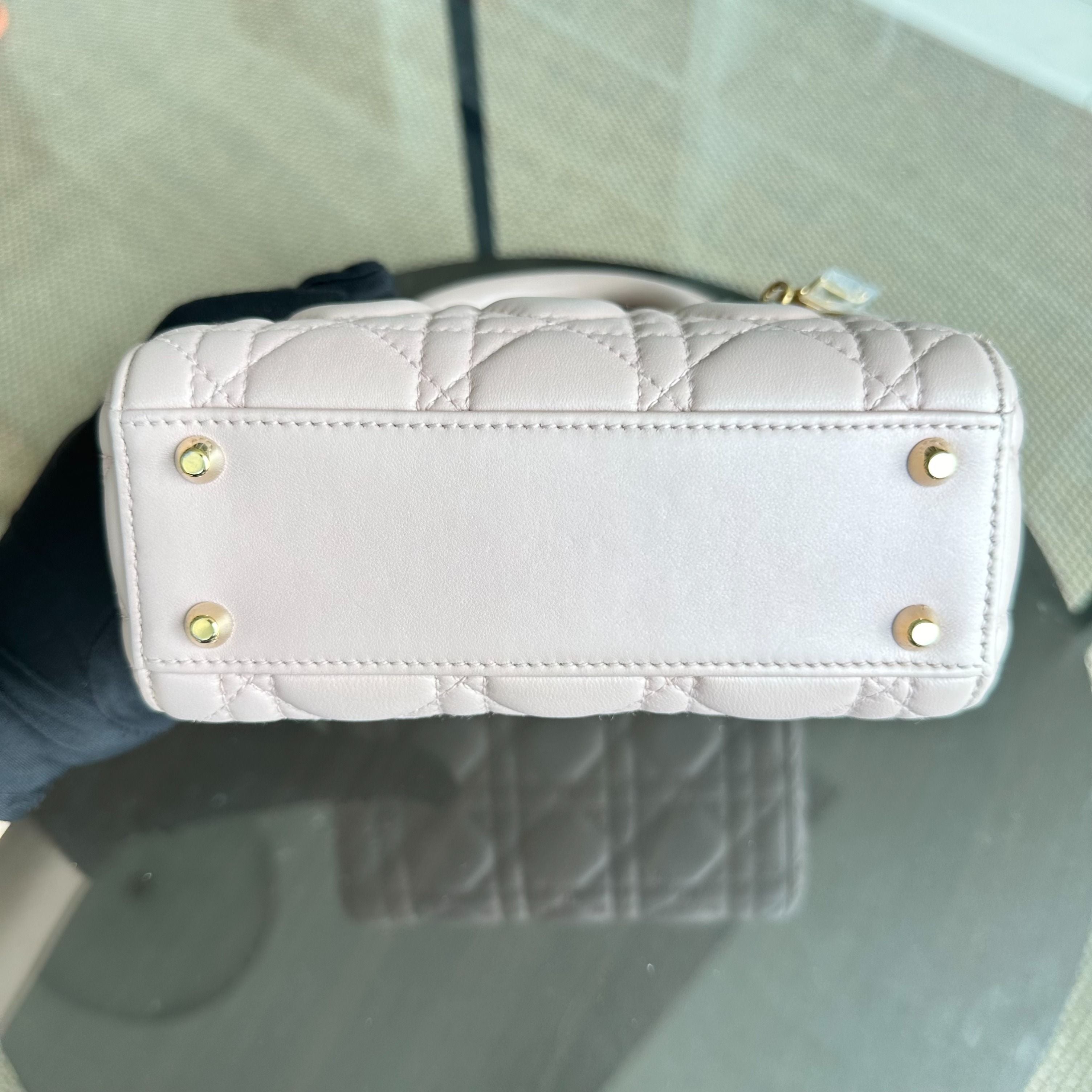 *Full Set, Receipt, Chain Strap* Dior Lady Mini Cannage Lambskin Iridescent Pink GHW - Luxury Evermore