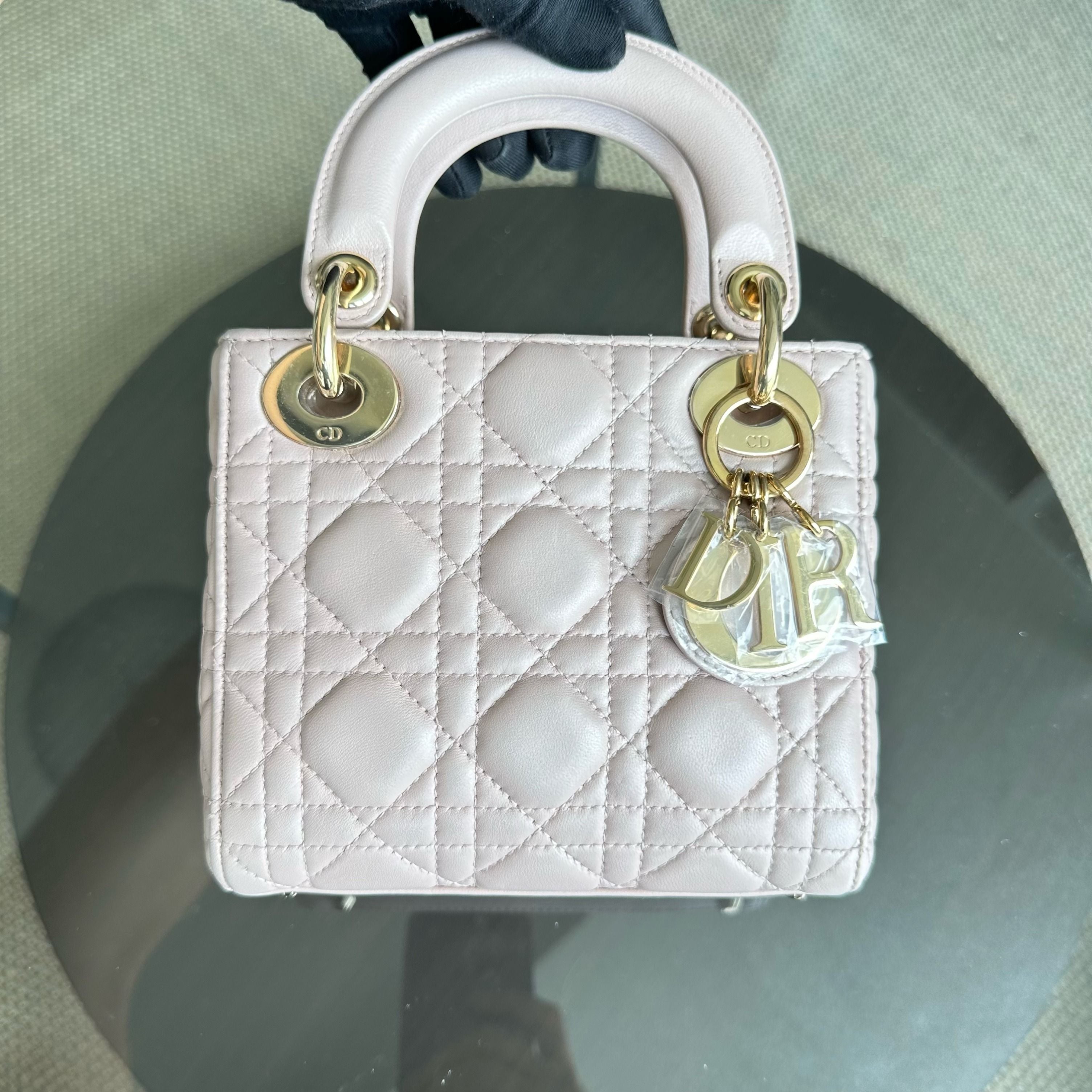 *Full Set, Receipt, Chain Strap* Dior Lady Mini Cannage Lambskin Iridescent Pink GHW - Luxury Evermore