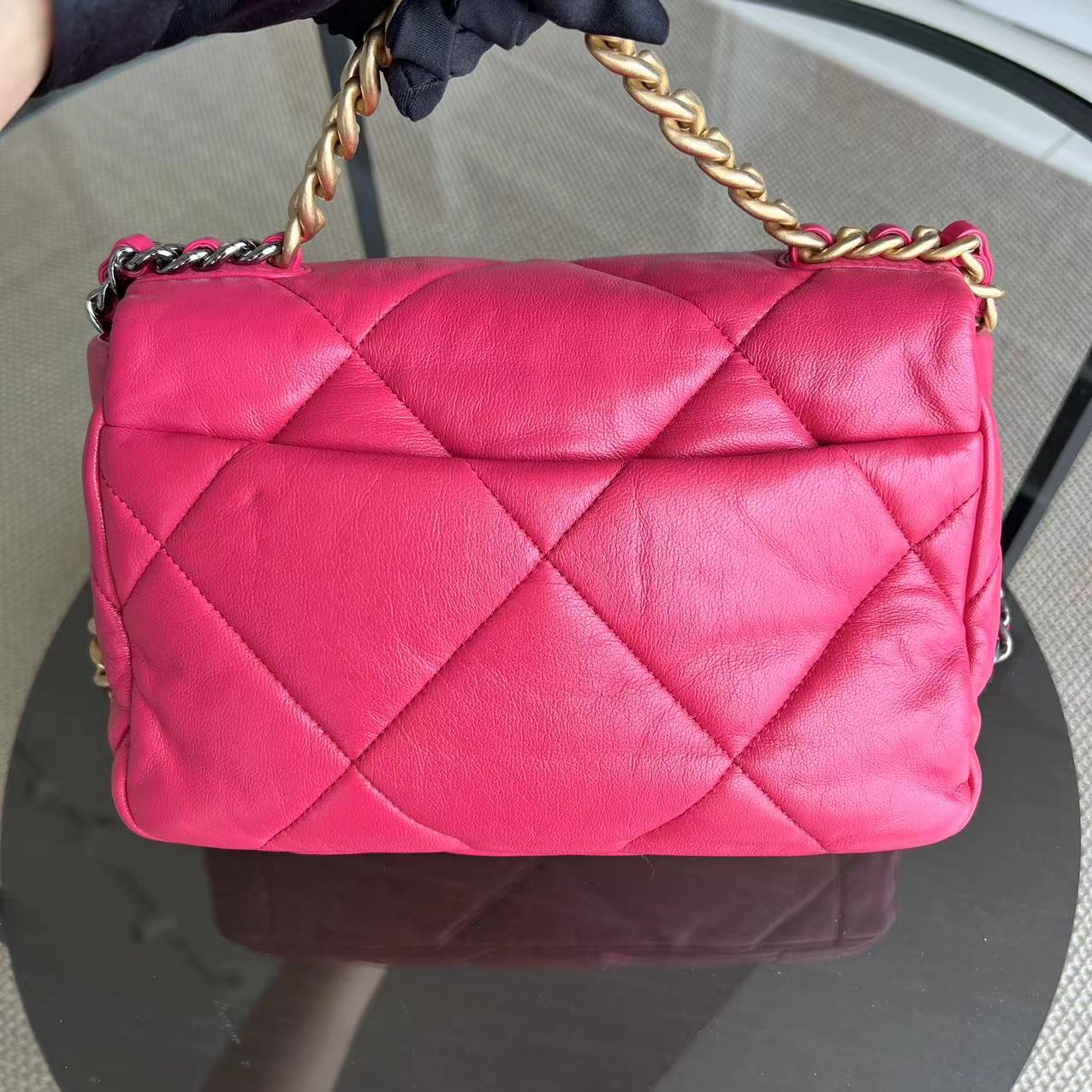 *Full Set, Receipt* Chanel 19bag C19 Goatskin Quilted Small Hot Pink Two-tone Hardware Series 29 - Luxury Evermore