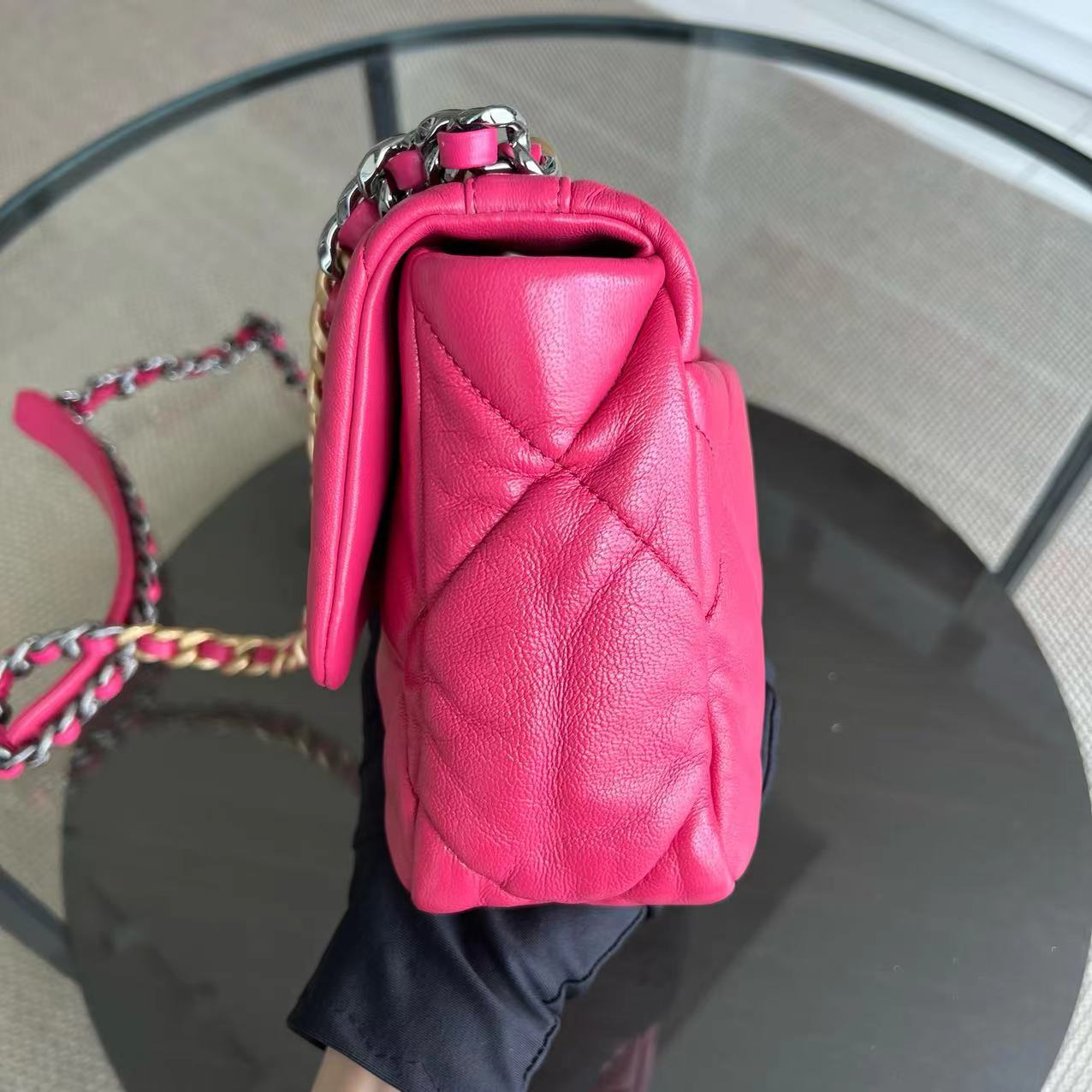 *Full Set, Receipt* Chanel 19bag C19 Goatskin Quilted Small Hot Pink Two-tone Hardware Series 29 - Luxury Evermore