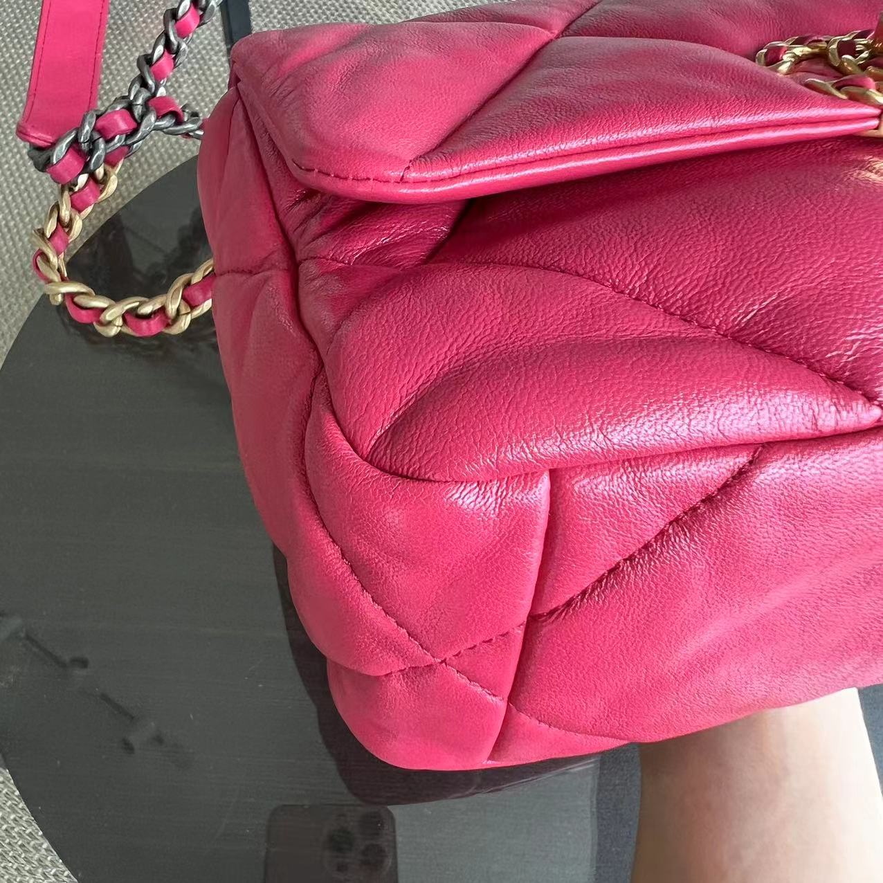 *Full Set, Receipt* Chanel 19bag C19 Goatskin Quilted Small Hot Pink Two-tone Hardware Series 29 - Luxury Evermore