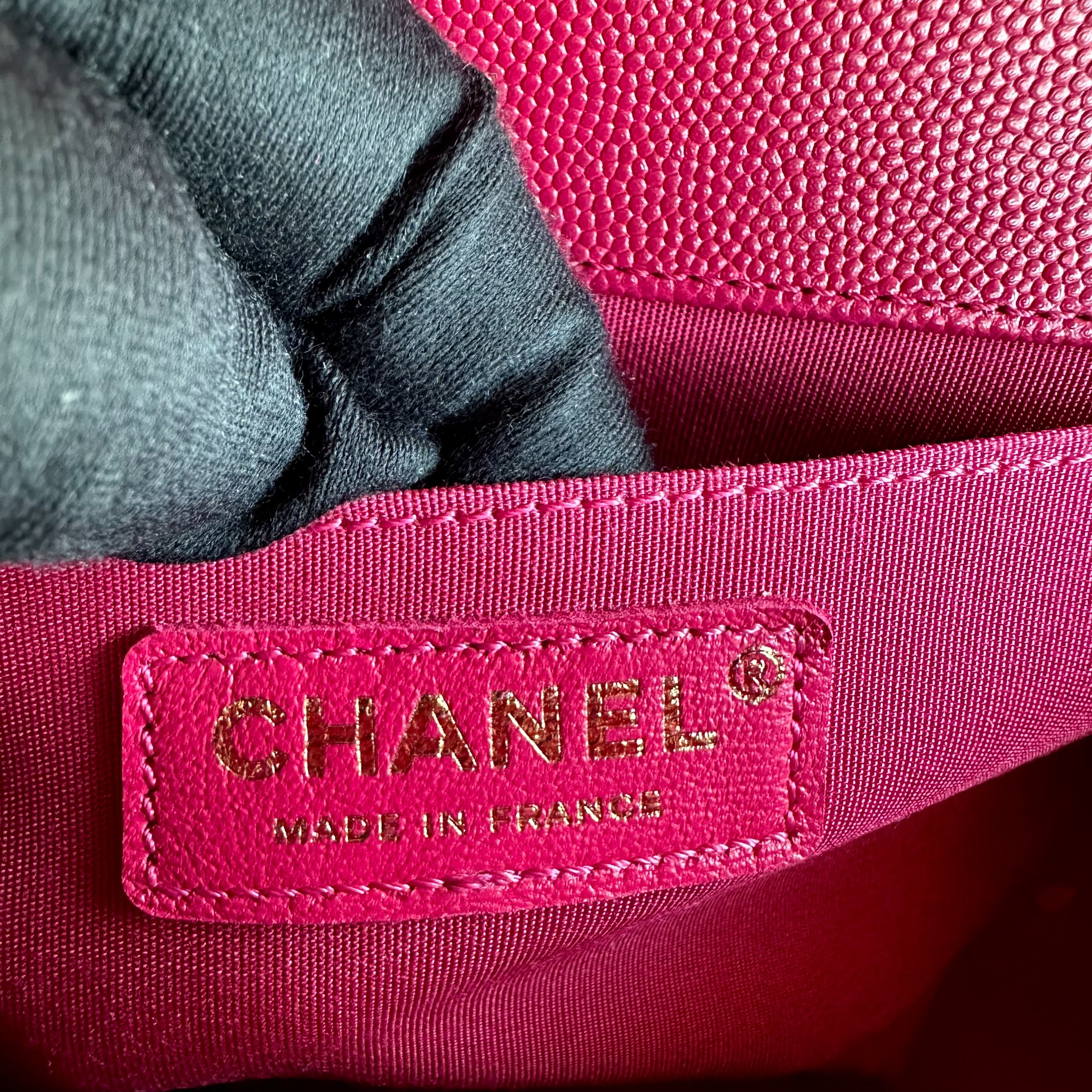 *Full Set, Receipt* Chanel Boy Caviar Old Medium 25CM Quilted Leboy Hot Pink GHW No 23 - Luxury Evermore