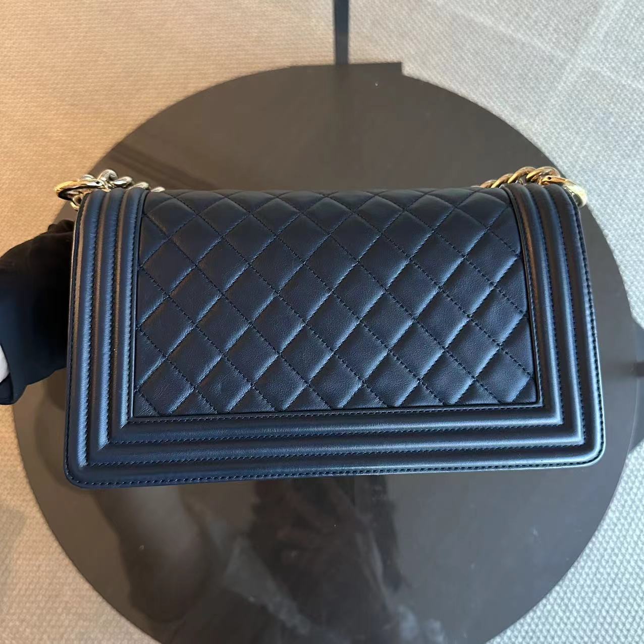 *Full Set Receipt* Chanel Boy Old Medium Quilted Calfskin Leboy 25CM Dark Blue GHW No 25 - Luxury Evermore