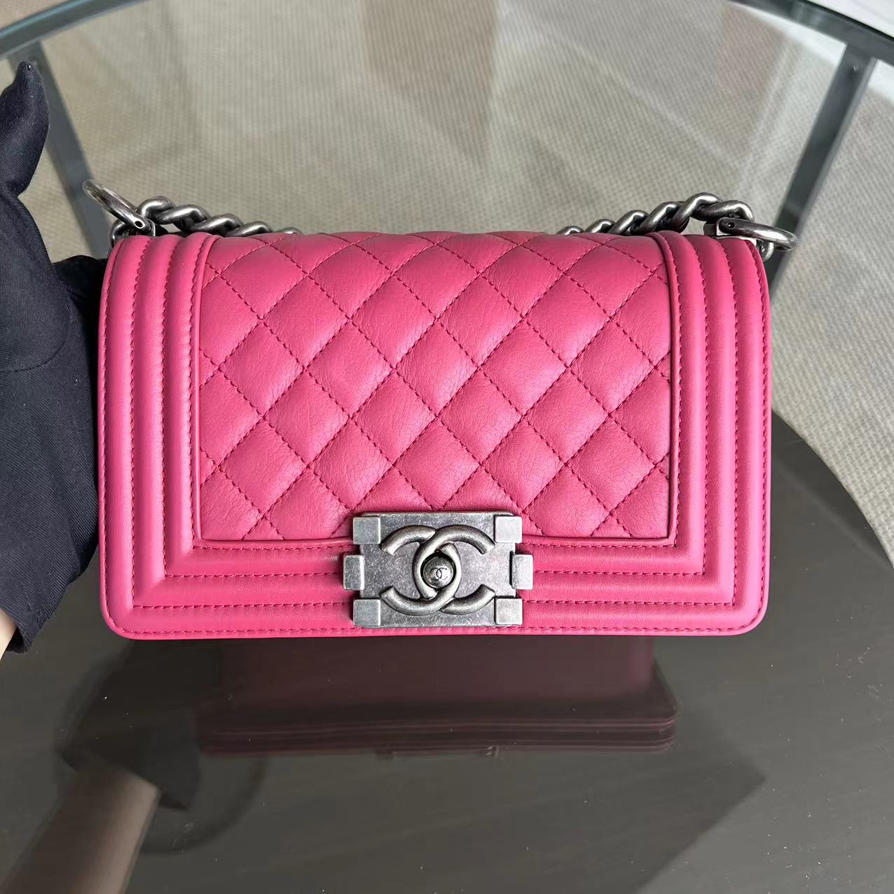 *Full Set, Receipt* Chanel Boy Small 20CM Quilted Calfskin Hot Pink RSHW No 26 - Luxury Evermore