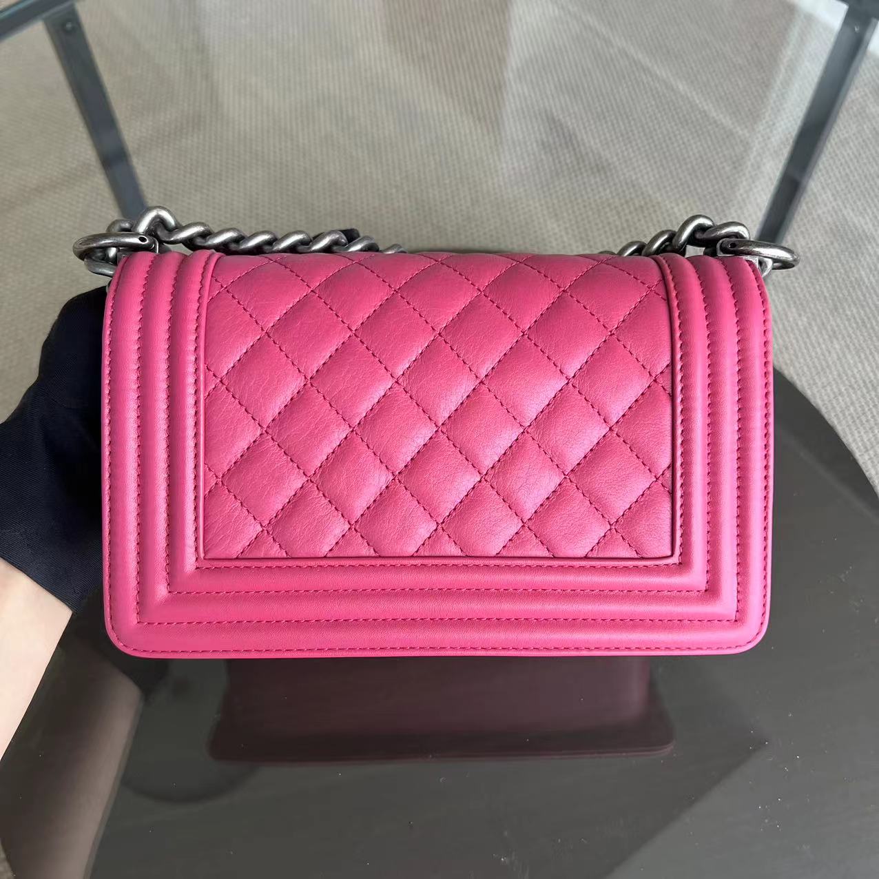 *Full Set, Receipt* Chanel Boy Small 20CM Quilted Calfskin Hot Pink RSHW No 26 - Luxury Evermore