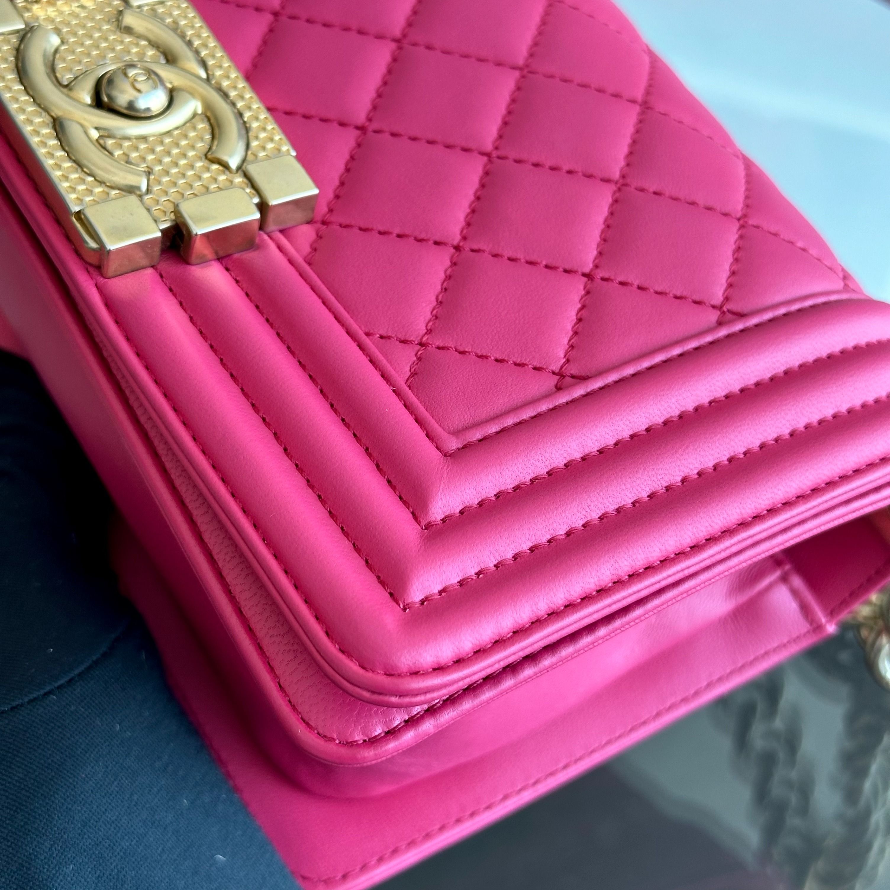 *Full Set, Receipt* Chanel Boy Small 20CM Quilted Lambskin Hot Pink Leboy GHW No 23 - Luxury Evermore