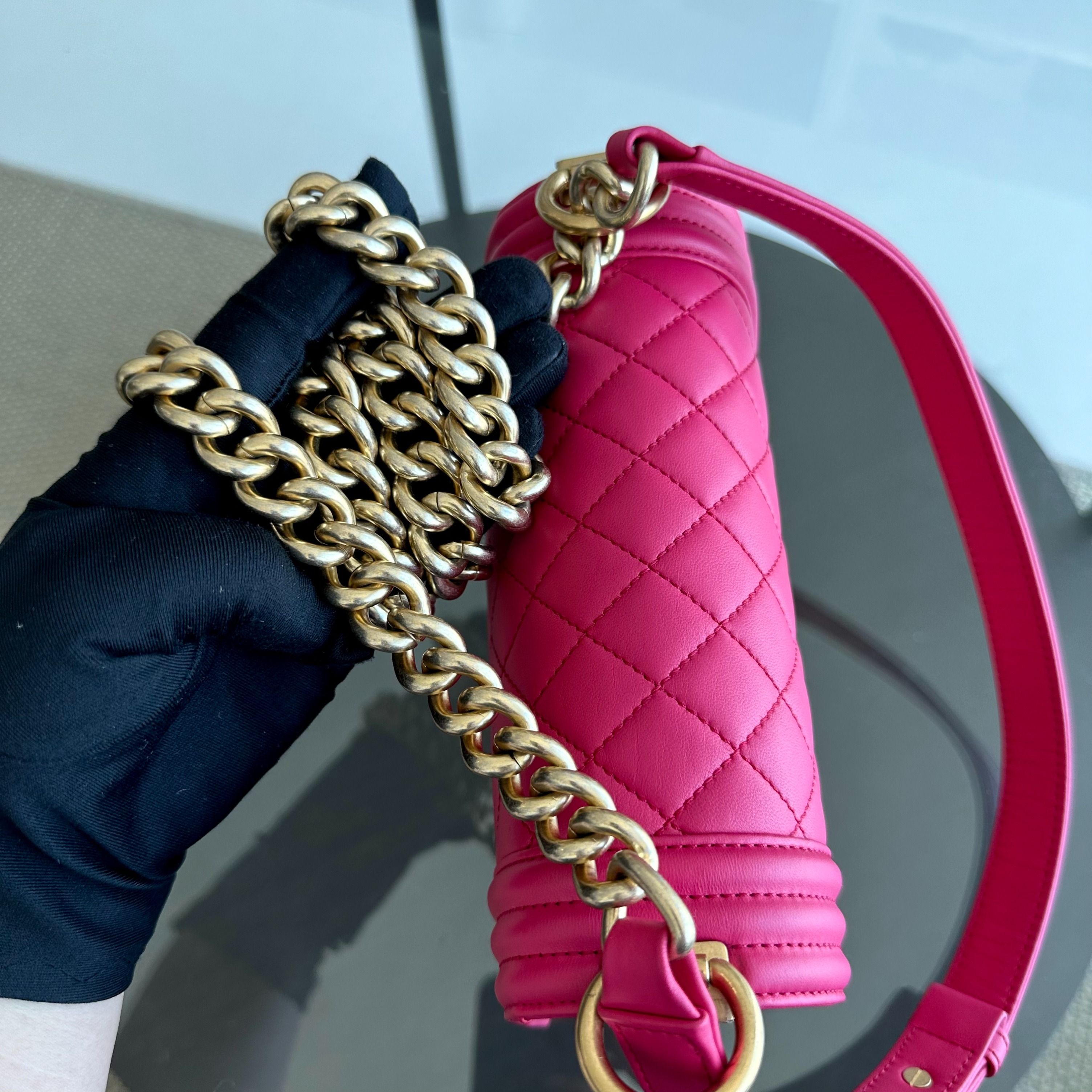 *Full Set, Receipt* Chanel Boy Small 20CM Quilted Lambskin Hot Pink Leboy GHW No 23 - Luxury Evermore