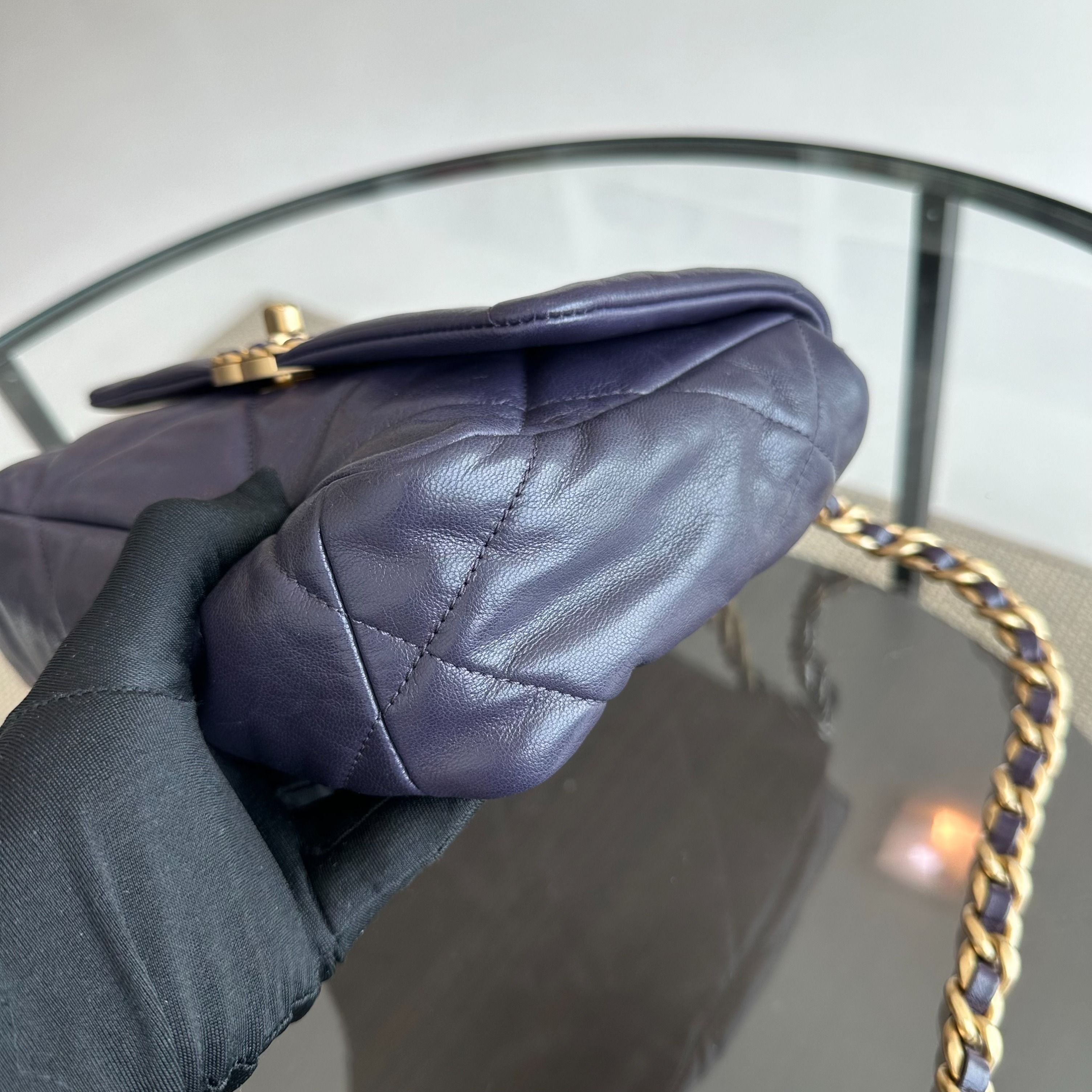 *Full Set, Receipt* Chanel C19 Small 19 Bag Goatskin Dark Purple 3-Tone 19Bag GHW No 30 - Luxury Evermore