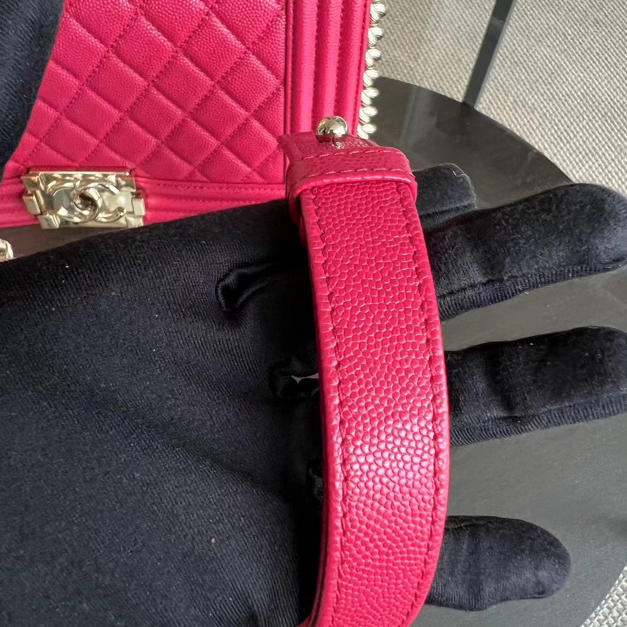 *Full Set, Receipt* Chanel Caviar Boy Old Medium 25CM Quilted Calfskin Hot Pink GHW LGHW No 23 - Luxury Evermore