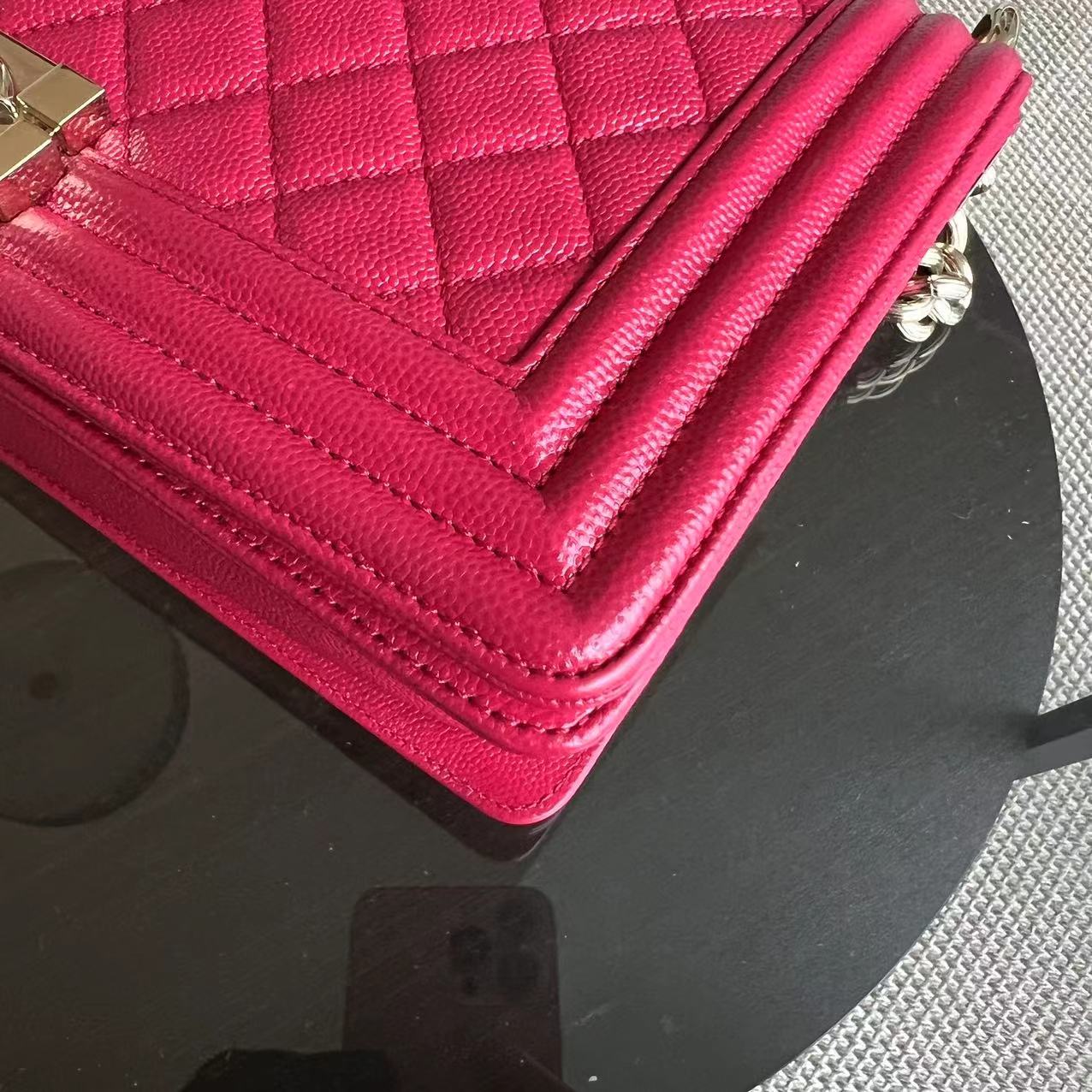 *Full Set, Receipt* Chanel Caviar Boy Old Medium 25CM Quilted Calfskin Hot Pink GHW LGHW No 23 - Luxury Evermore